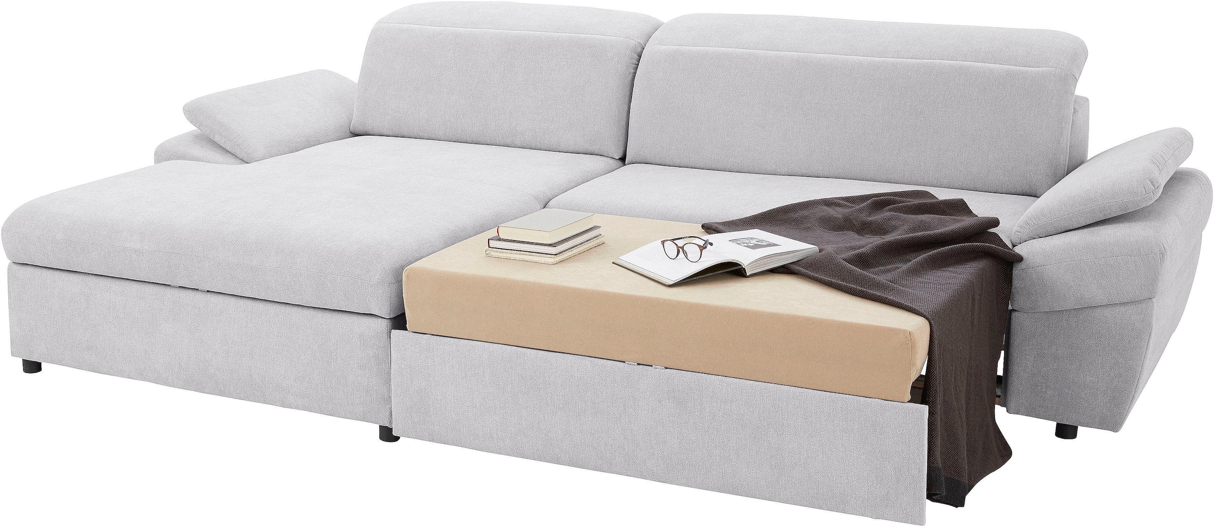 exxpo - sofa fashion Ecksofa »Kyoto, inkl. Kopfteil- und Armteilverstellung, hoher Sitzkomfort«, wahlweise mit Bettfunktion und Bettkasten, hochwertige Bezüge, L-Form