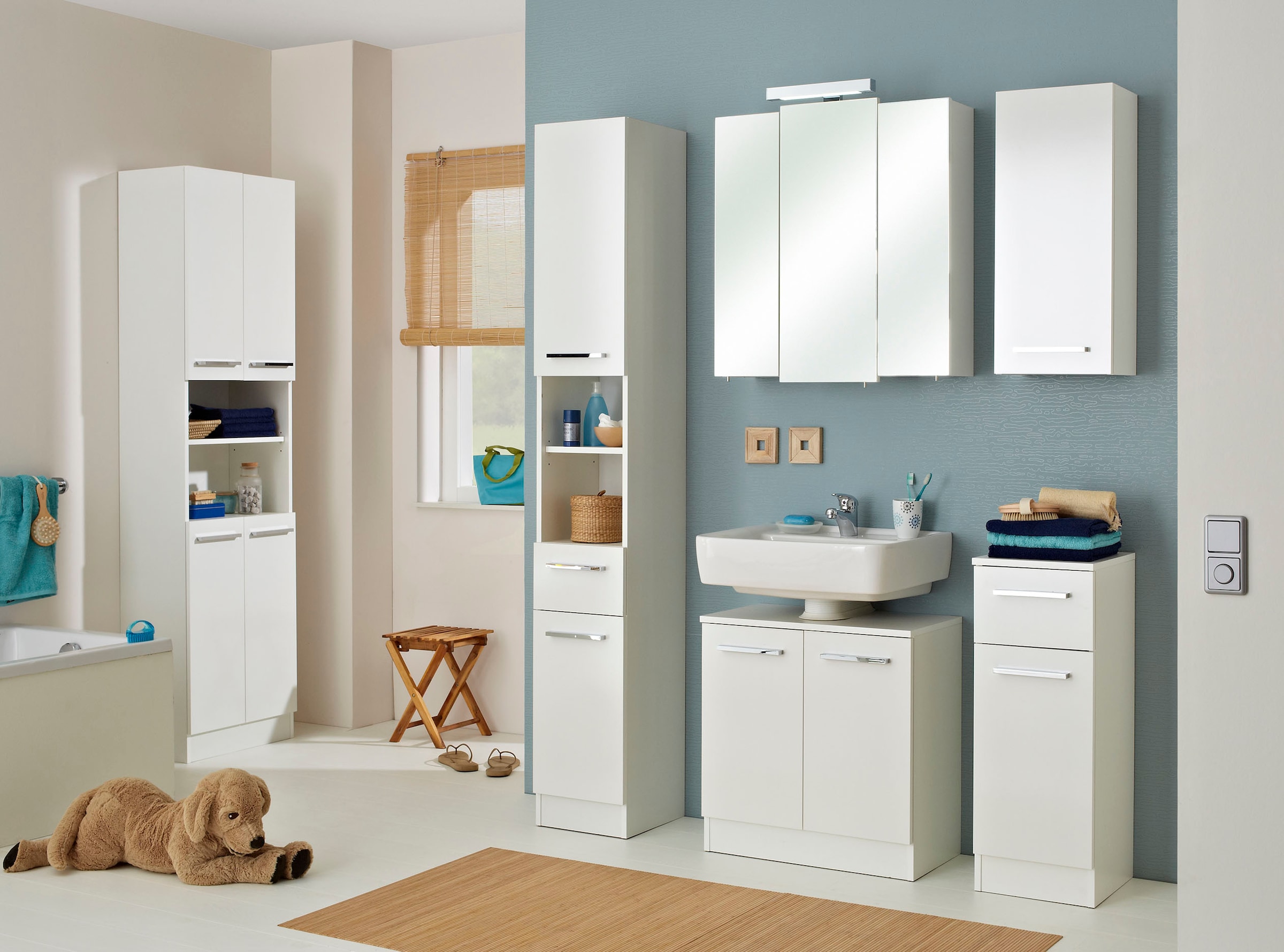Saphir Unterschrank »Quickset 335 Badschrank, 1 Tür, 1 Schublade, 30 cm breit« Badezimmer-Unterschrank, Weiss Glanz, Griffe in Chrom Glanz