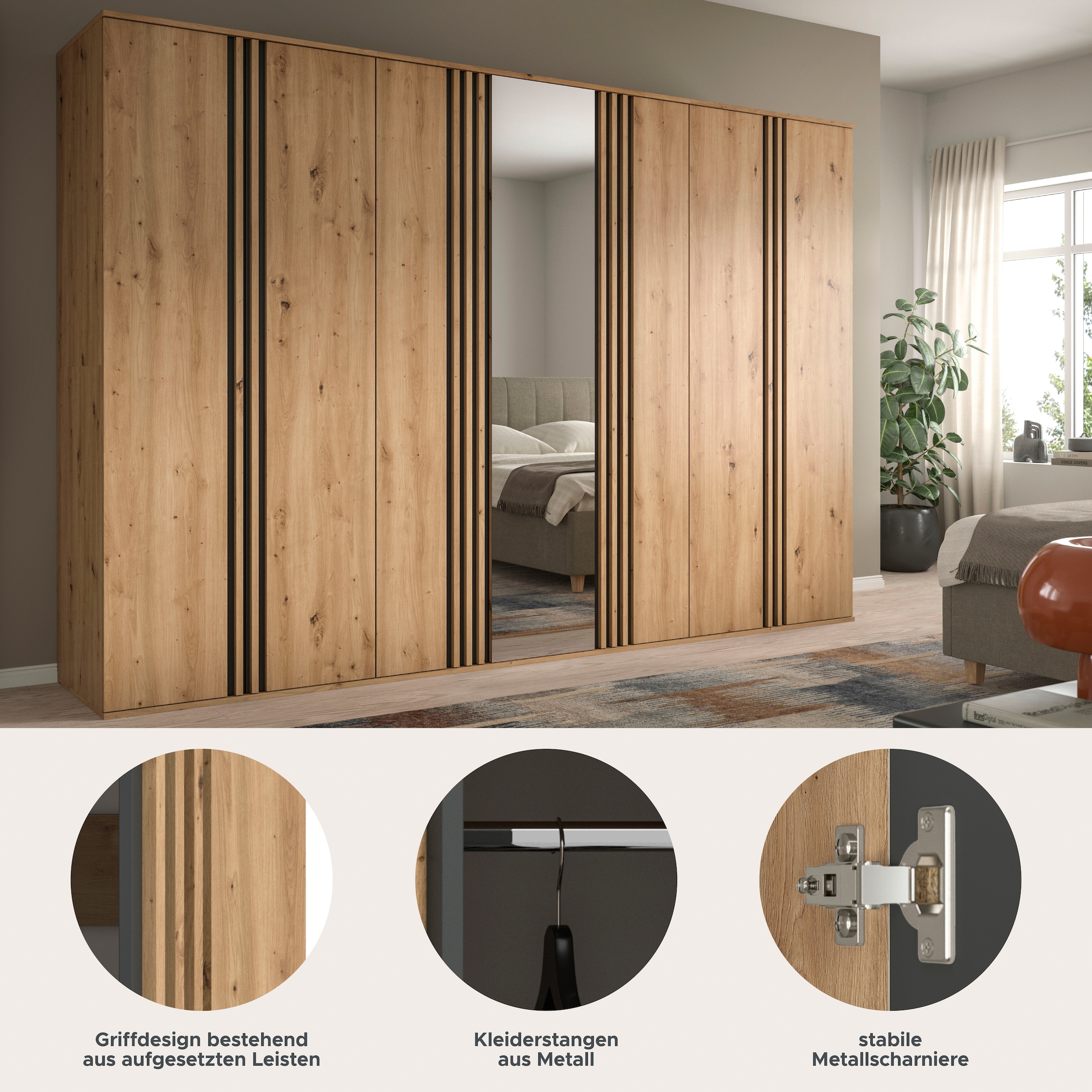 Home affaire Set d'armoires »ALVA, Breite 240 cm, Paneeloptik, Schlafzimmerschrank, Kleiderschrank« wähle den beste Schrank Kombination, individuell platzierbar, 