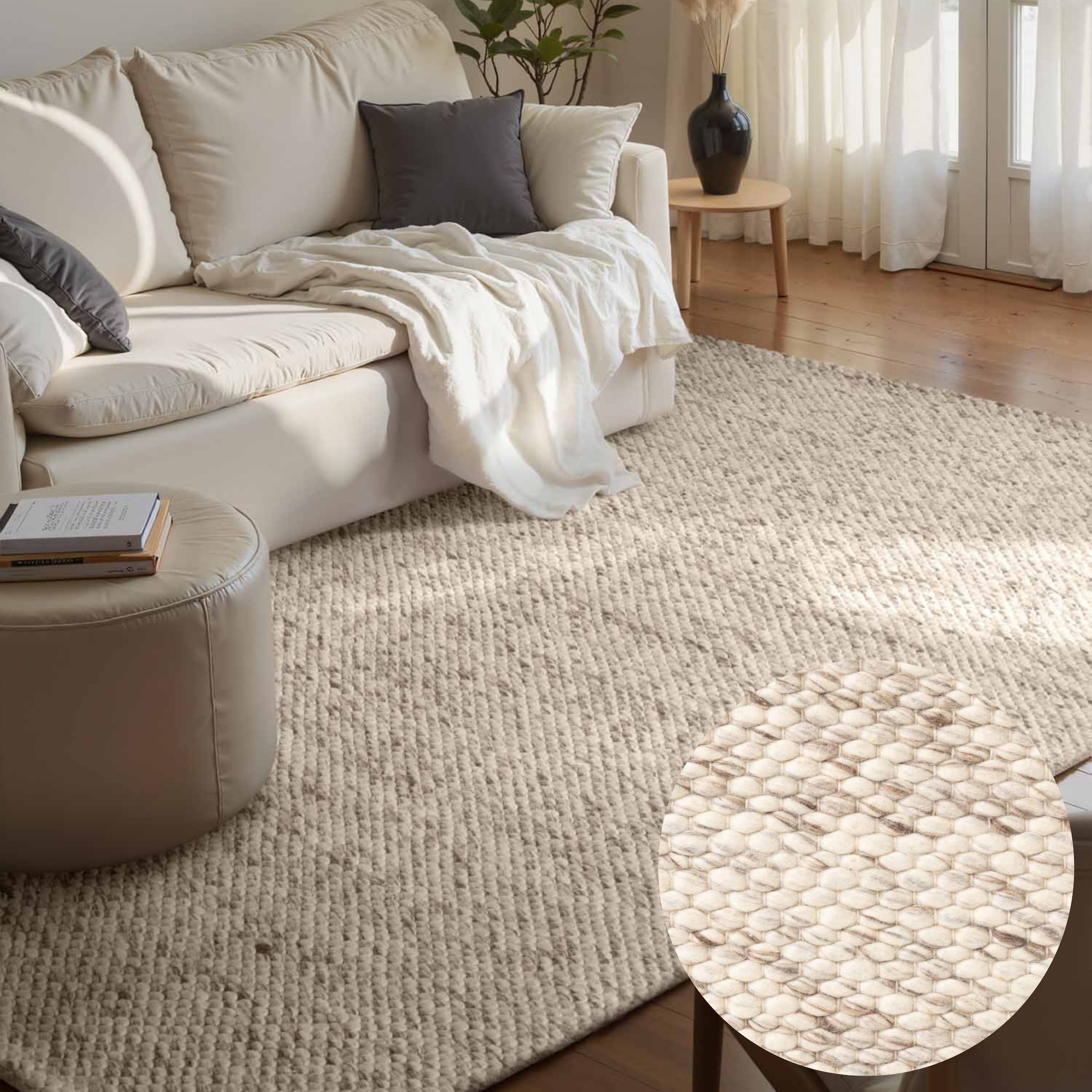 Image of ELLE DECORATION Wollteppich "Beans" rechteckig 10 mm Höhe Handweb Teppich Wolle, Perlenstruktur, Wohnzimmer, Schlafzimmer, Flur