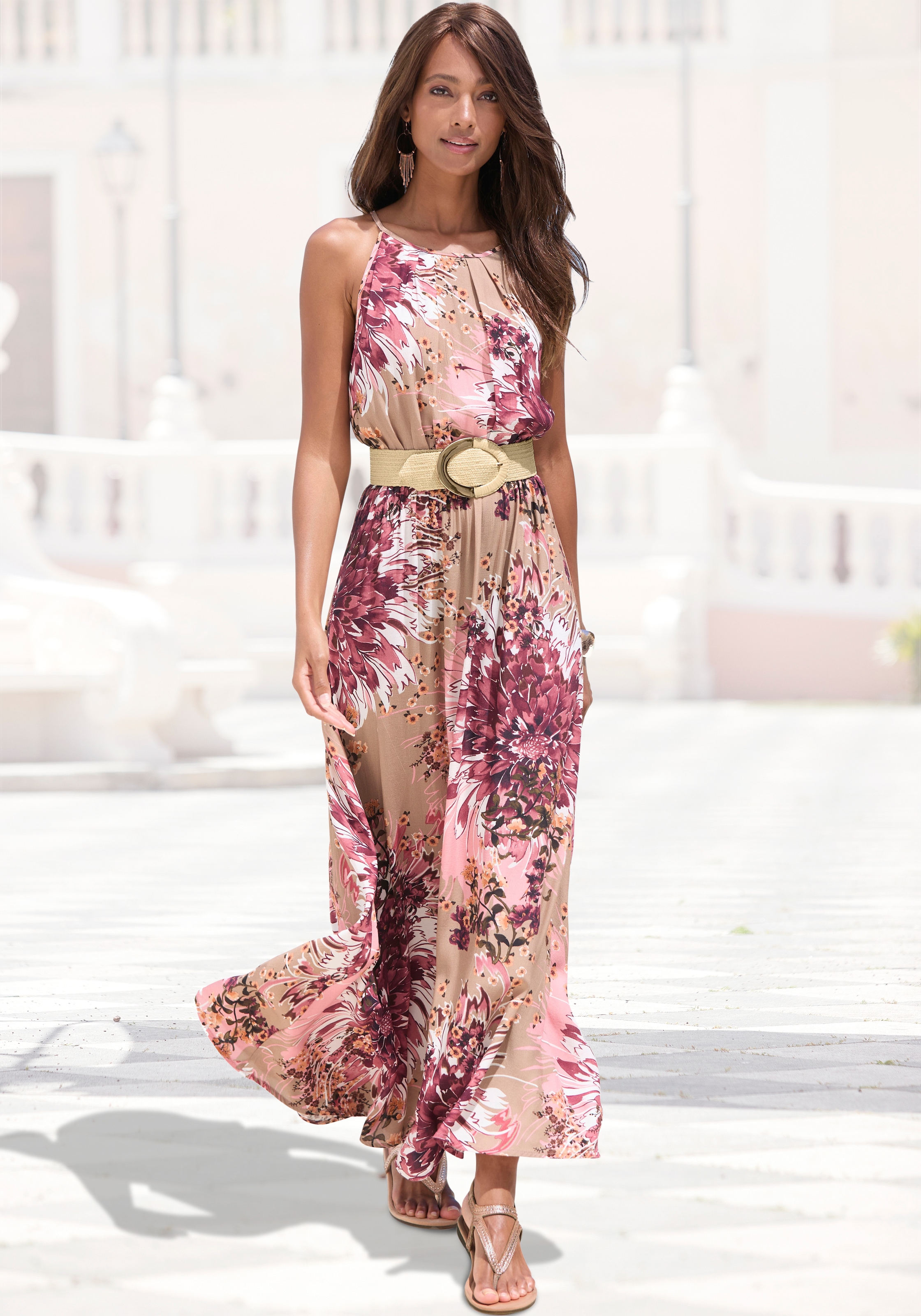 Image of LASCANA Maxikleid "mit Alloverprint und Knopfleiste hinten, aus gewebter Viskose" luftiges Sommerkleid, elegantes Webkleid, Strandkleid, casual