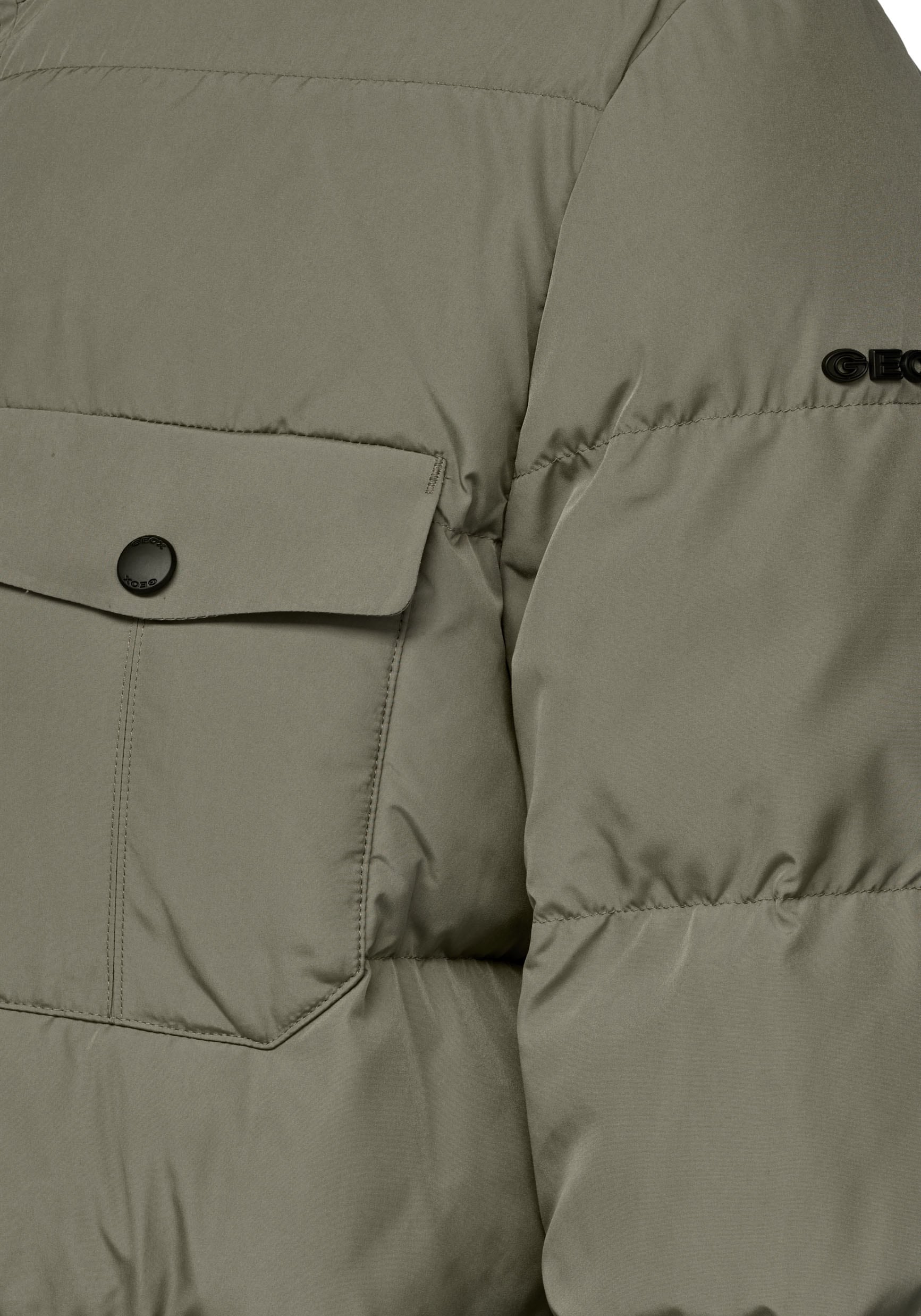 Geox Steppjacke »PIEVE«, mit Kapuze, mit verdecktem Reissverschluss & Druckern, Kapuze mit Schirm, 4 Taschen
