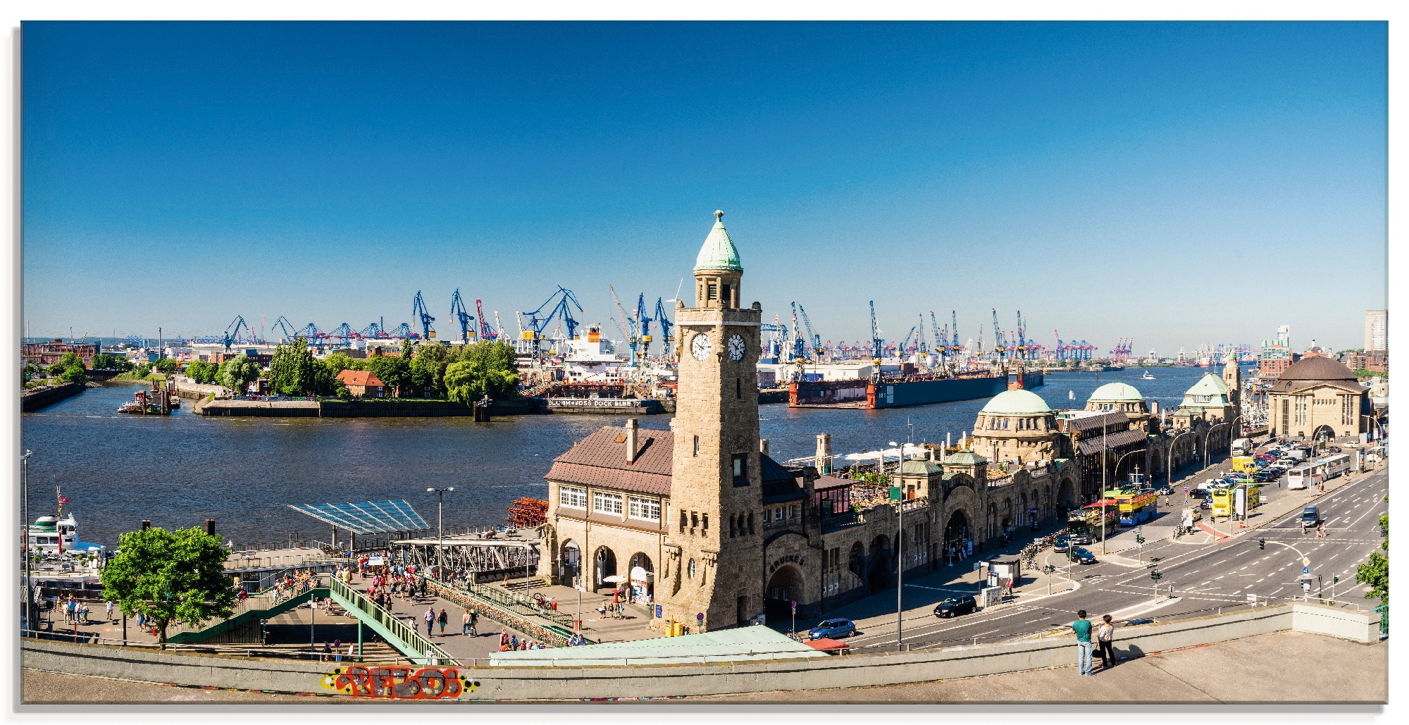 Image of Artland Glasbild "Hamburg St. Pauli Landungsbrücken" Deutschland 1 Stk. tlg. in verschiedenen Grössen
