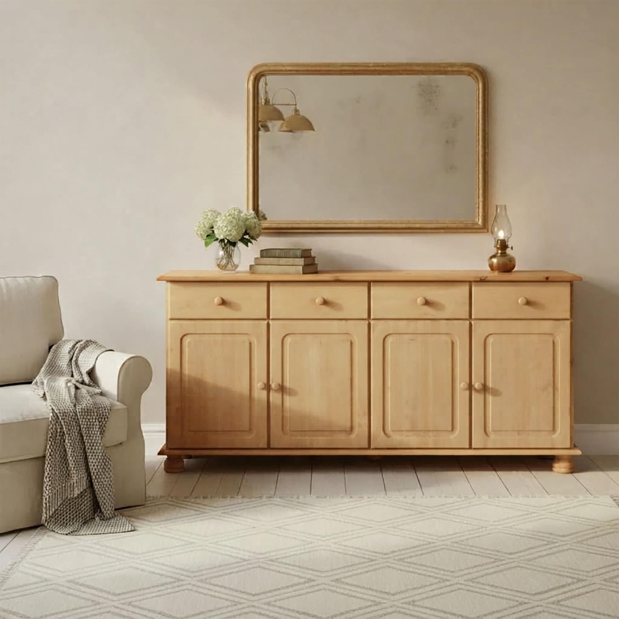 GOODproduct Sideboard »Mette Kommode mit 4 Türen & 2 Schubladen, die optisch geteilt sind« Kommode aus massivem Kiefernholz, Breite 156 cm