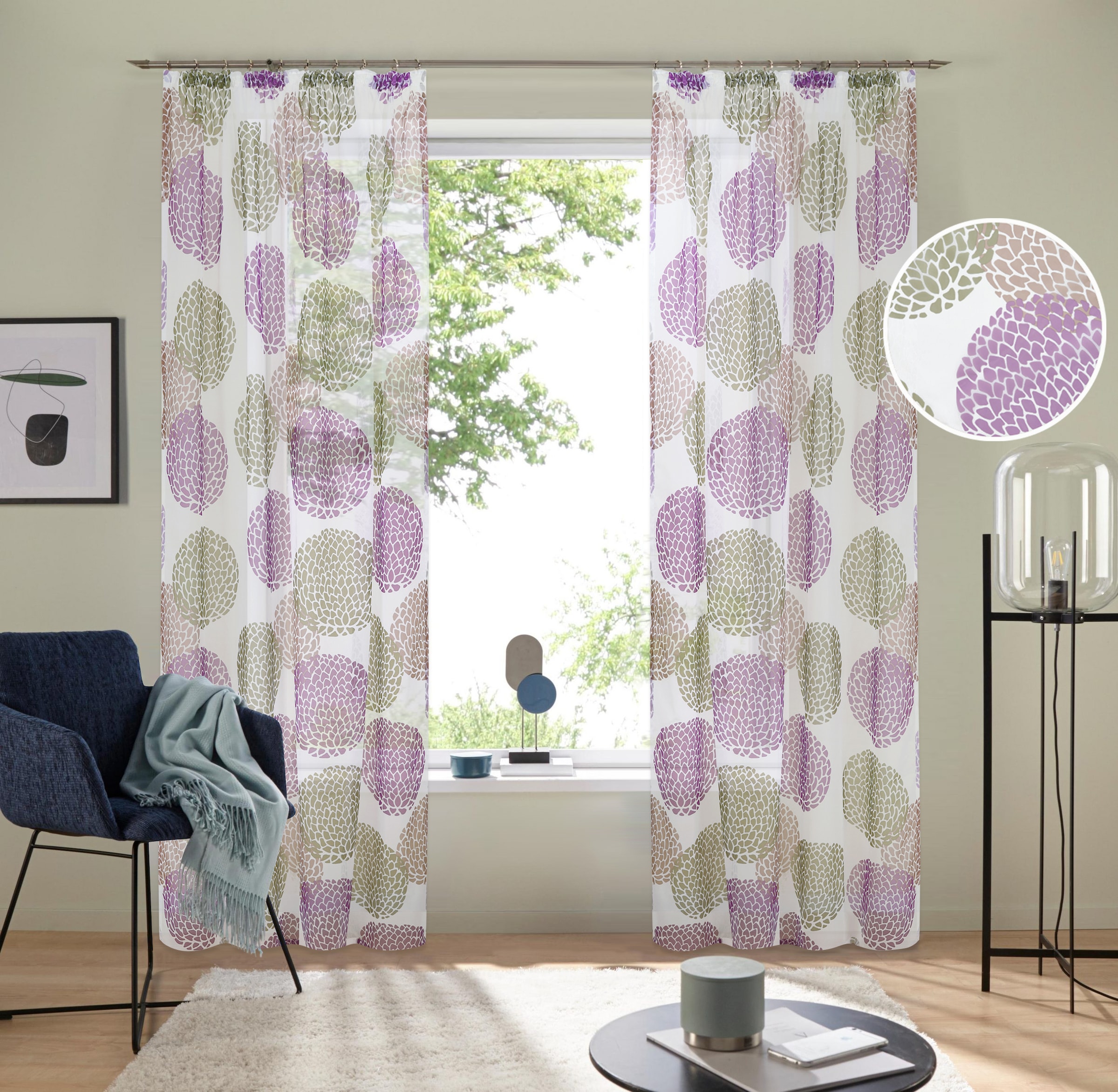 GOODproduct Rideau »Belem« Bande volante 1 cuis tlg. 1 bzw. 2 Schals, Vorhang, Fertiggardine, Kreise