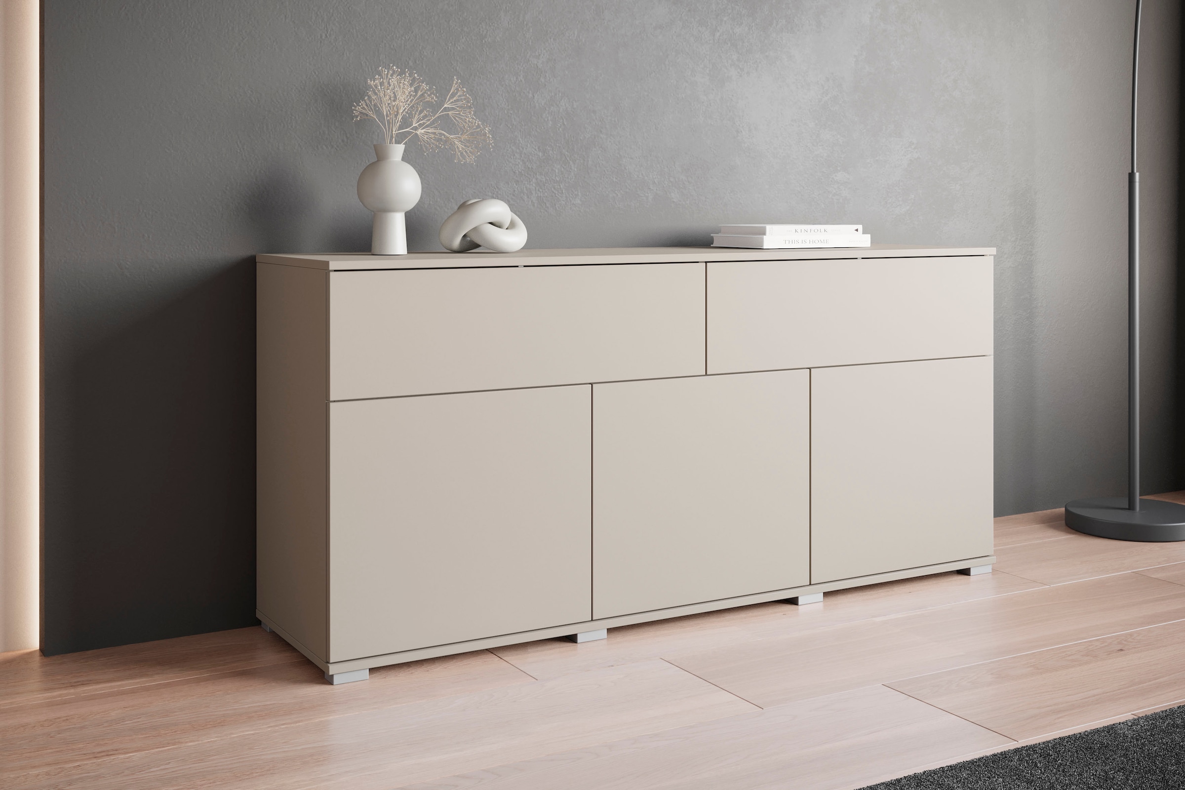 GOODproduct Sideboard »Kenia, Kommode mit 3 Türen und 2 Schubladen, 150 cm breit« 1 Stk. tlg. Griffloses Design mit Push-to-Open und verstellbaren Einlegeböden