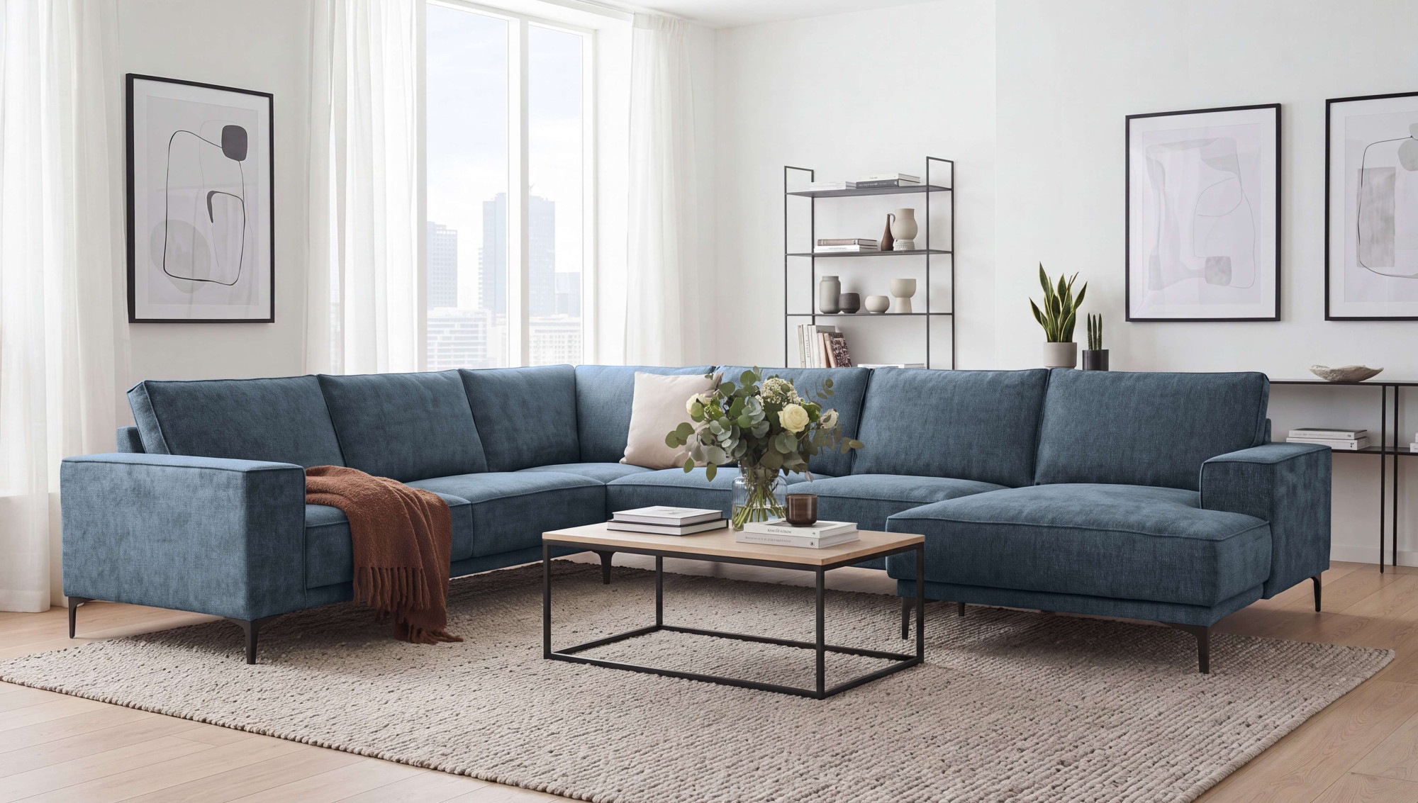Image of GOODproduct Wohnlandschaft "OLAND U-Form, XXL, B: 342 cm, Skandi-Design, Chenille" Skandi-Design in Struktur, Flachgewebe, Luxus-Microfaser, Boucle