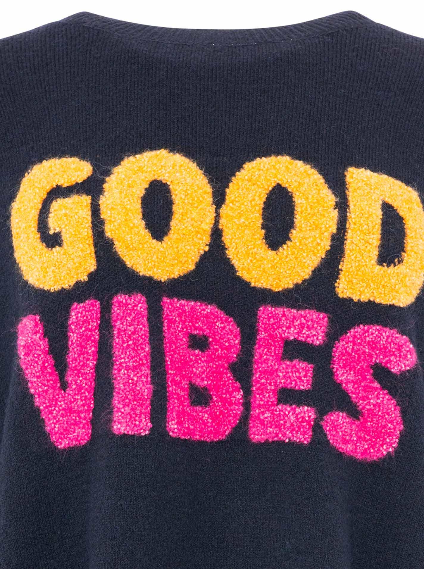 Zwillingsherz Strickpullover »"GOOD VIBES"« farbiger Schriftzug, gestreifte Neon-Bündchen, Rundhals, Strick