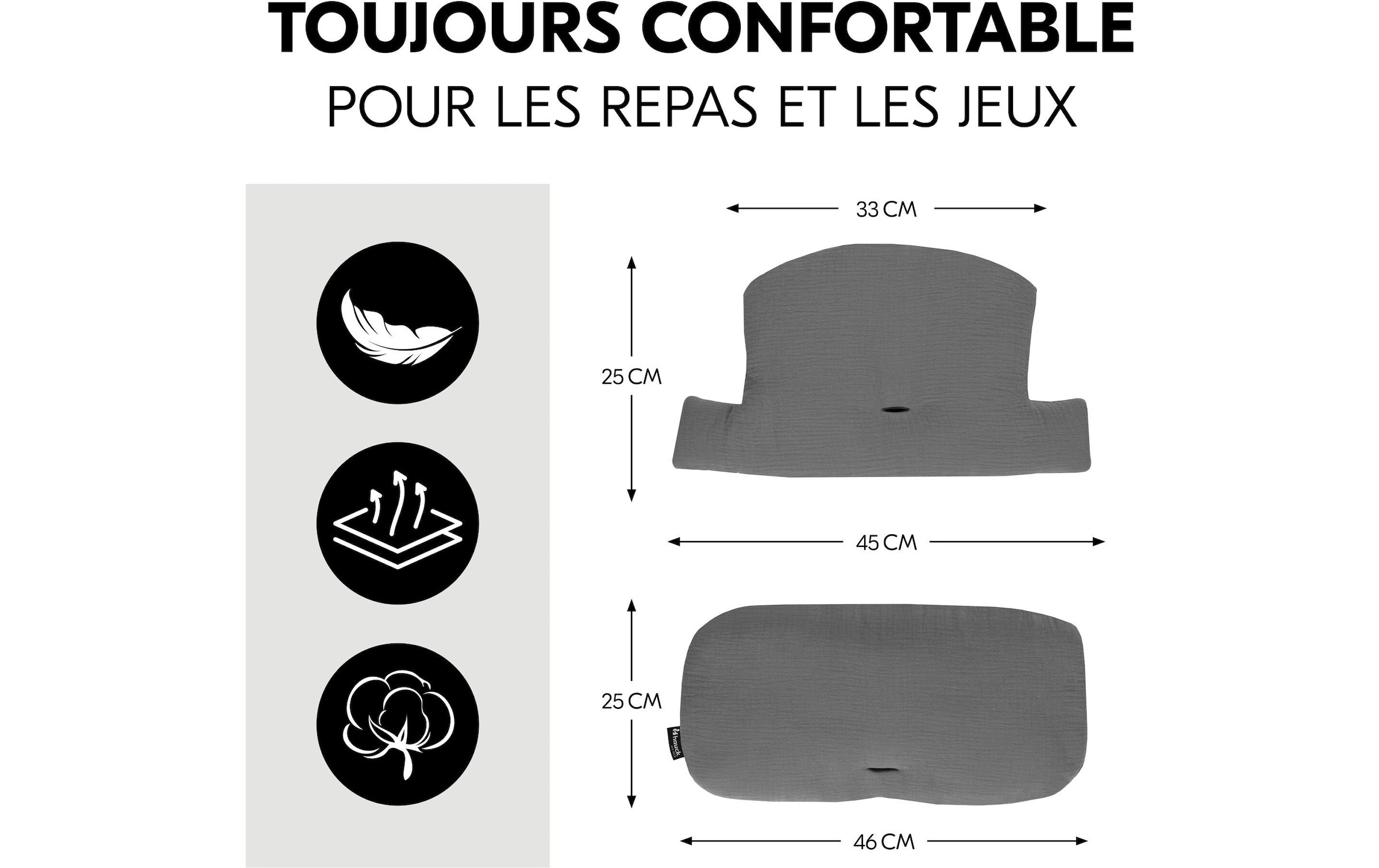 Hauck Housse de siège pour enfant »Highchair Pad Select Muslin, dark Grey« pour les chaises hautes en bois hauck Alpha+, Beta+ et Arketa