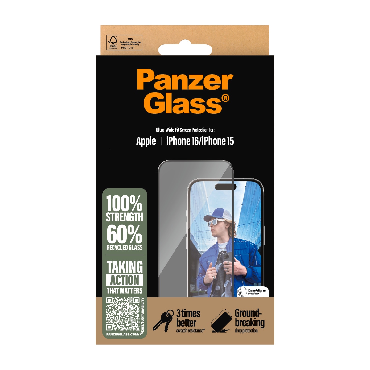 PanzerGlass Displayschutzglas »Ultra-Wide Fit Screen Protection«, für Apple iPhone 16-Apple iPhone 15, Displayschutzfolie, Schutzfolie, Bildschirmschutz, kratz- & stossfest