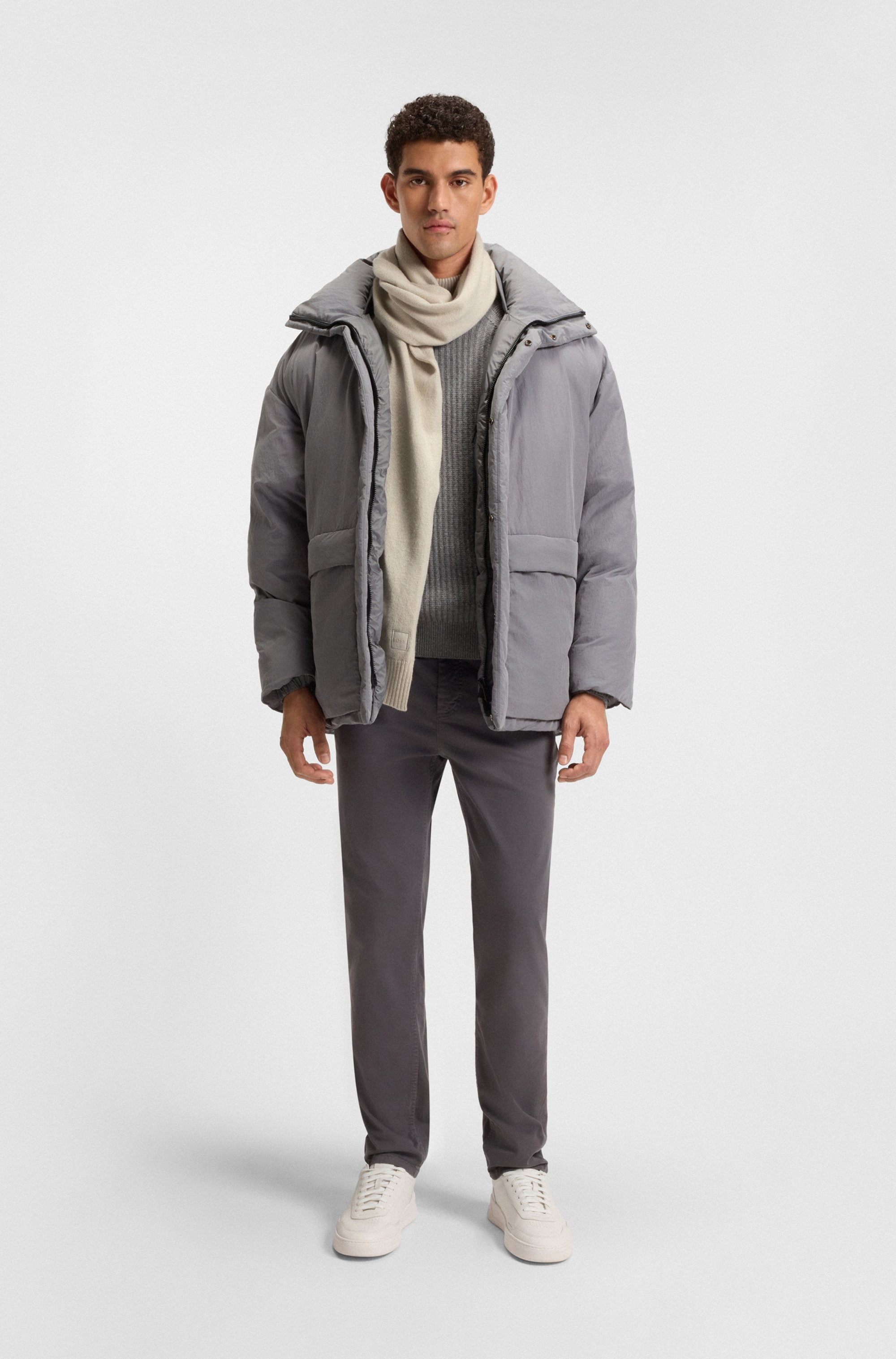 BOSS ORANGE Strickschal »Akaio_R_Scarf«, 50% Wolle Winterschal Wollschal Herbst Premium Mode