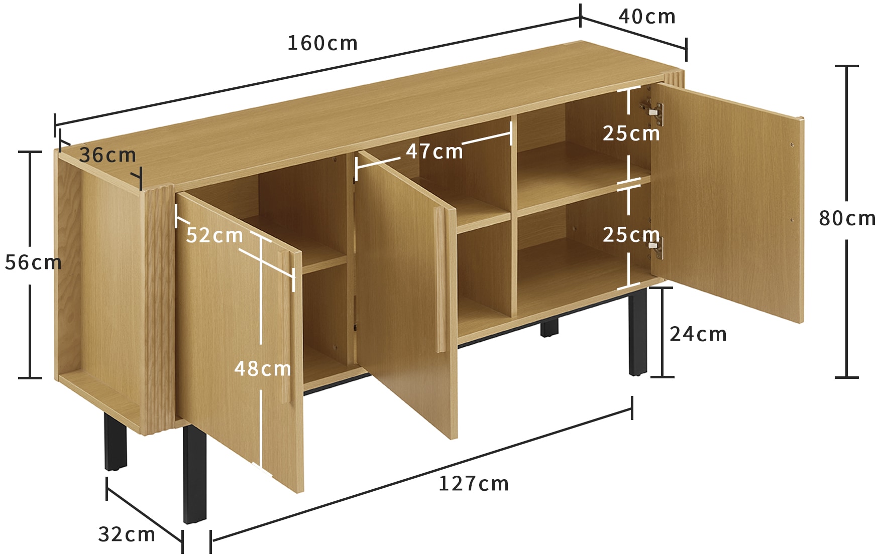 GOODproduct Sideboard »Stiven« Eukalyptus und Esche, kombiniert mit Melamin, MDF und ABS-Kunststoff
