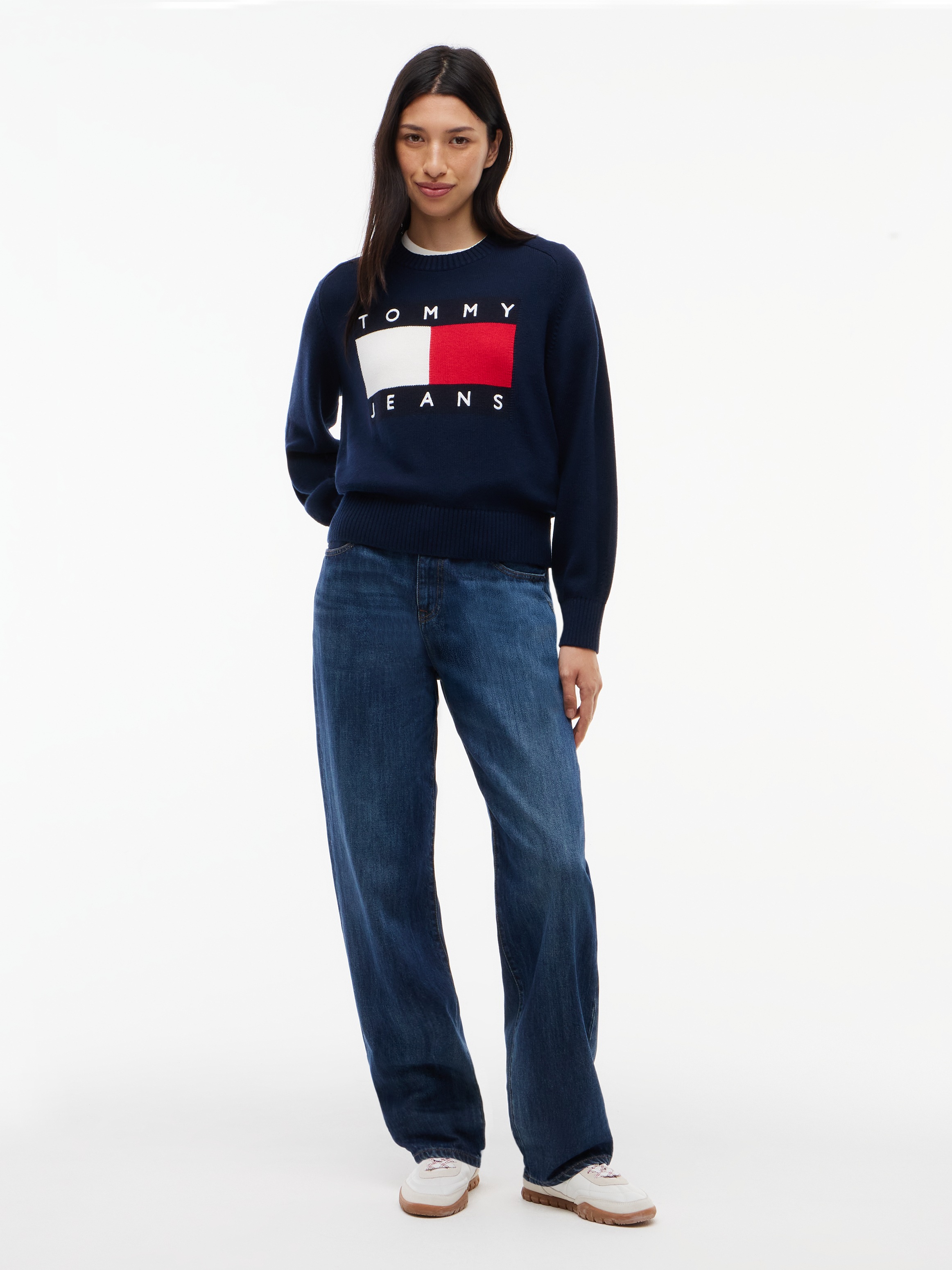Tommy Jeans Rundhalspullover »TJW FLAG SWEATER EXT« Baumwollmischung