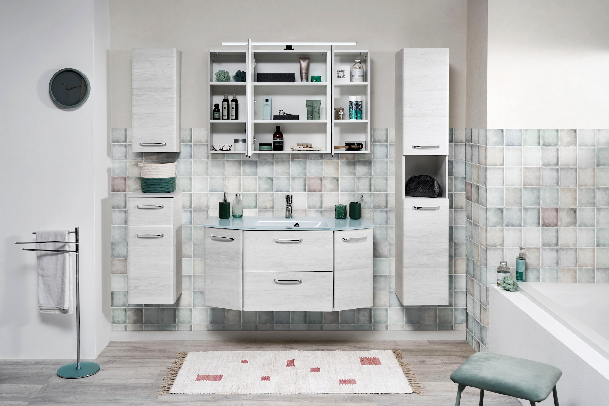 Saphir Armoire basse »Quickset Badschrank 30 cm breit, 1 Tür, 1 Schublade, 1 Einlegeboden« Meuble sous lavabo salle de bain avec amortisseur de porte, 1 porte, poignées chromées brillantes