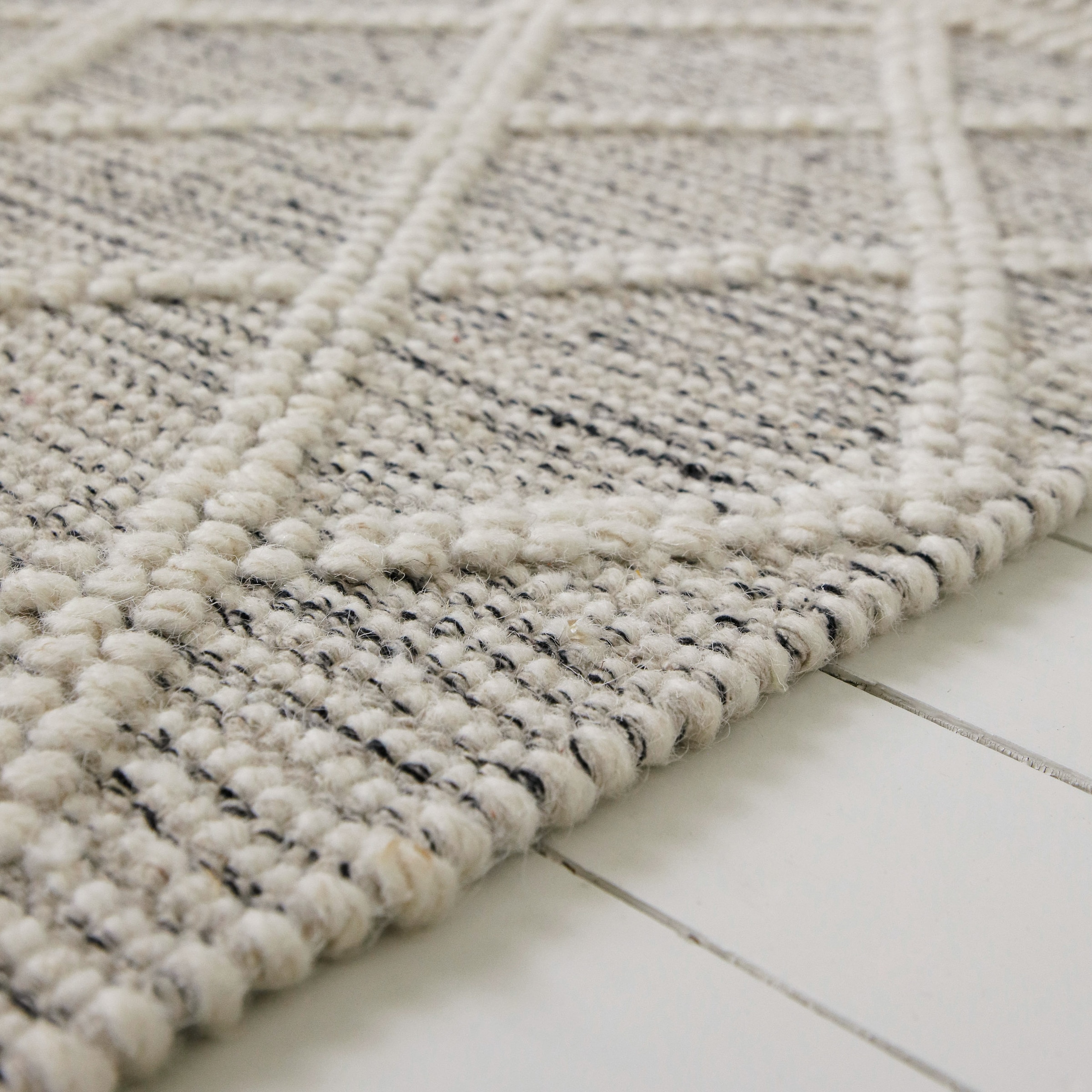 GOODproduct Teppich »Jeppe« rechteckig 8 mm Höhe 70% Wolle, handgewebt, Raute, Hoch-Tief, Wohnzimmer, Naturfaser