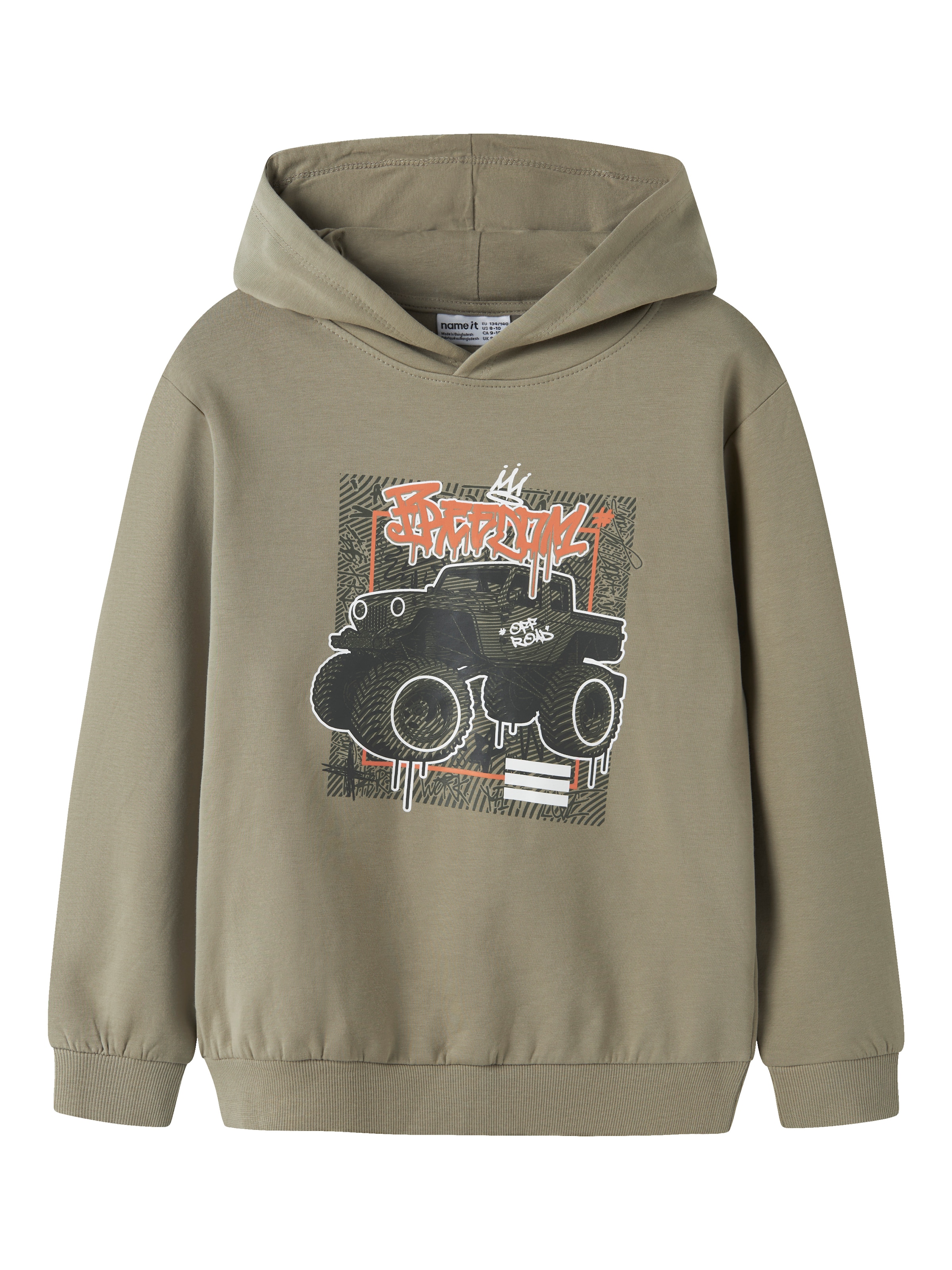 Image of Name It Kapuzensweatshirt "NKMVUGO LS NREG SWEAT WH BRU", Baumwollmischung, regular fit, Print