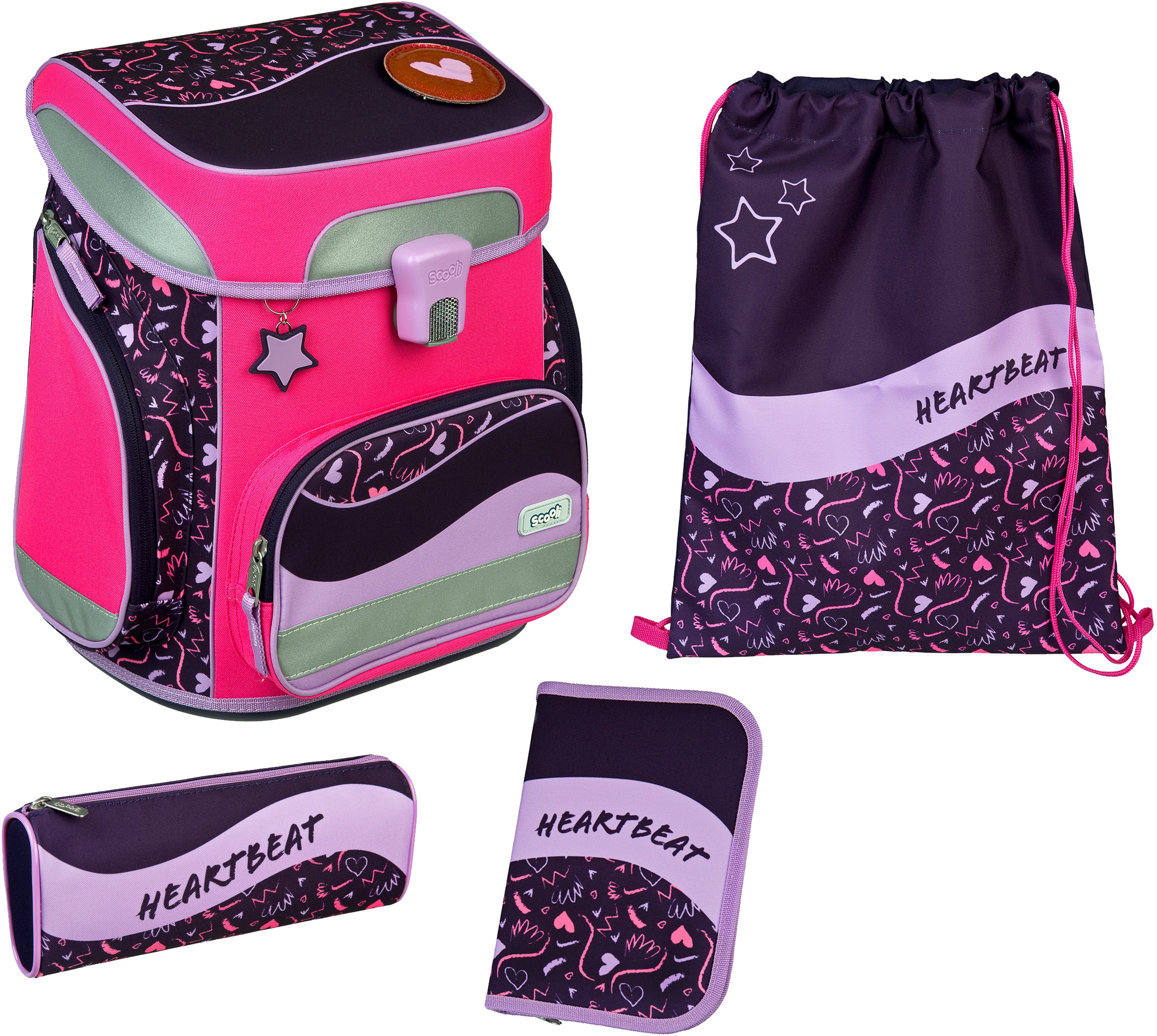 Image of Scooli Schulranzen »EasyFit, Girls, Heartbeat«, Reflektoren-Floureszierende Flächen, Glow Edition bei Ackermann Versand Schweiz