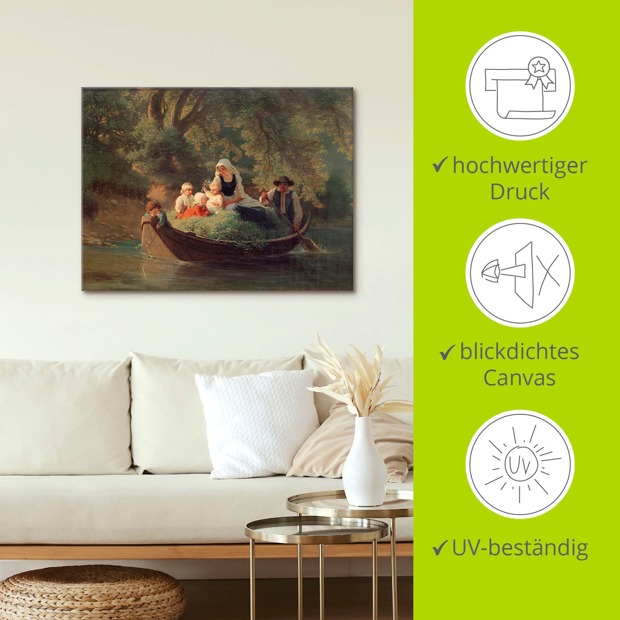 Artland Wandbild »Bauernfamilie in einem Boot«, Gruppen & Familien, (1 St.), als Leinwandbild, Poster in verschied. Grössen