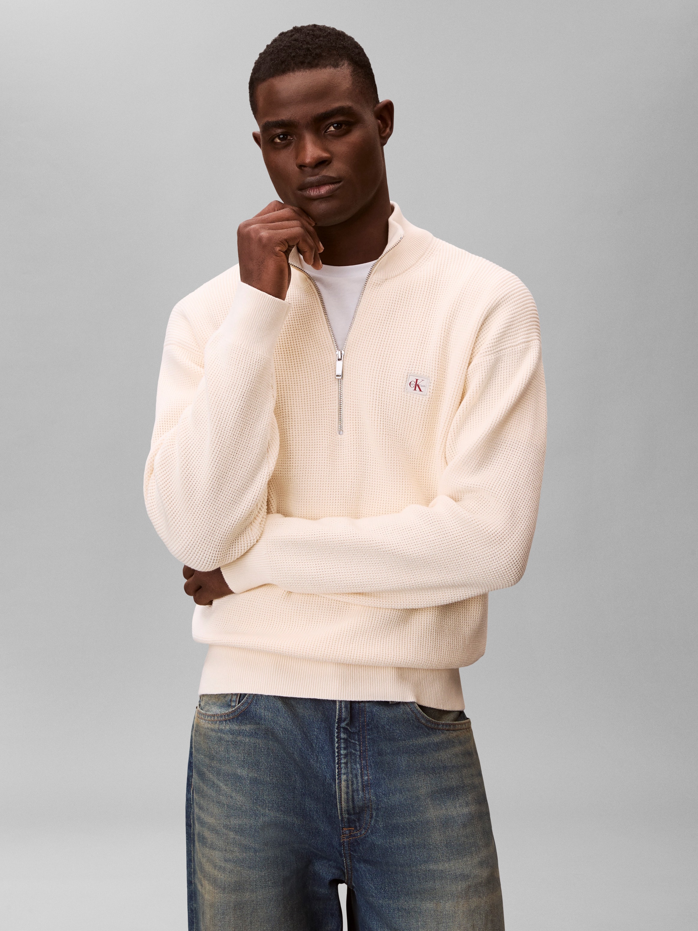 Calvin Klein Strickpullover Troyerkragen mit Reissverschluss, Regular Fit