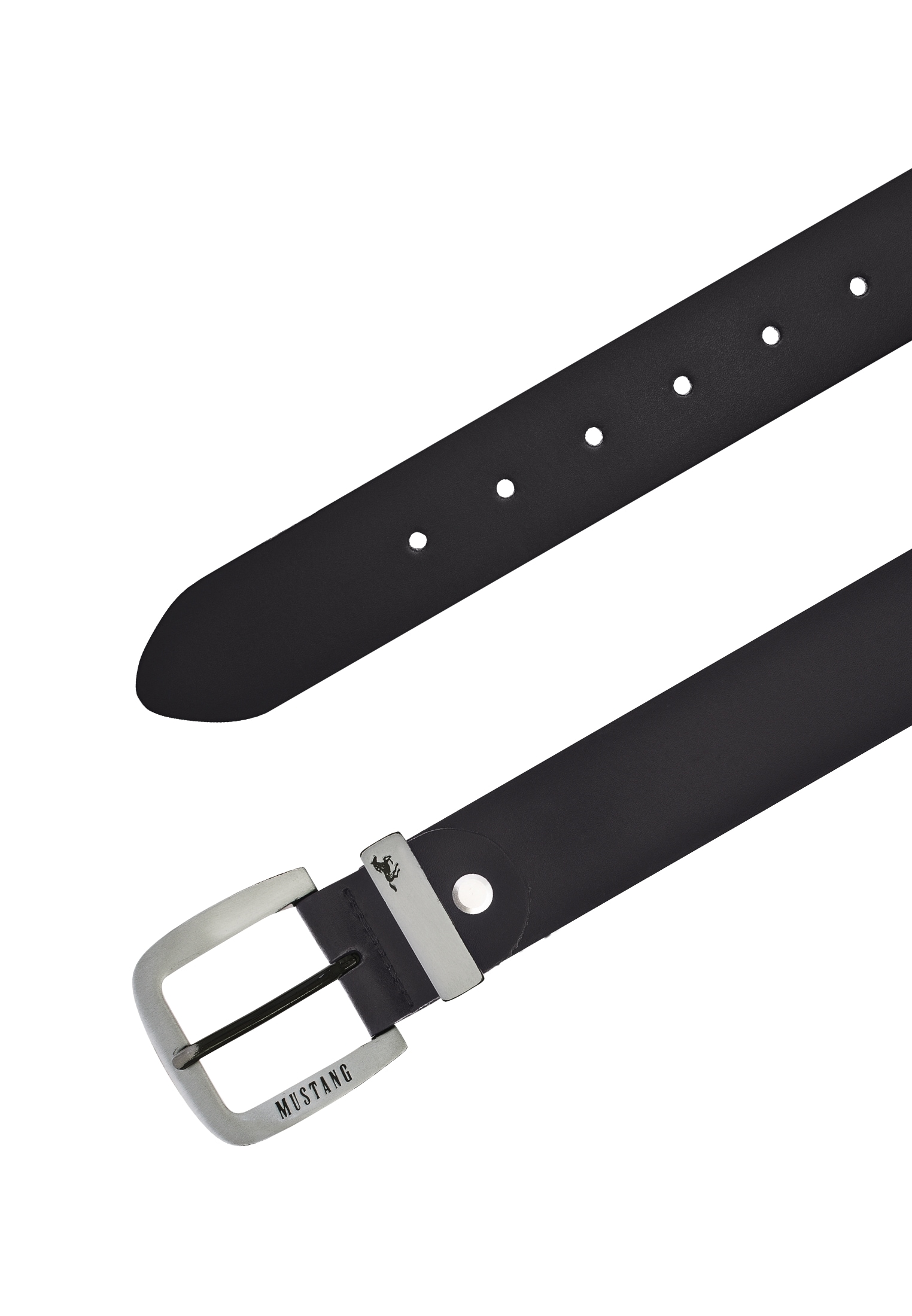 MUSTANG Ledergürtel, Überlänge, Dornschliesse in geschwärztem Silberfarben, 3,5 cm