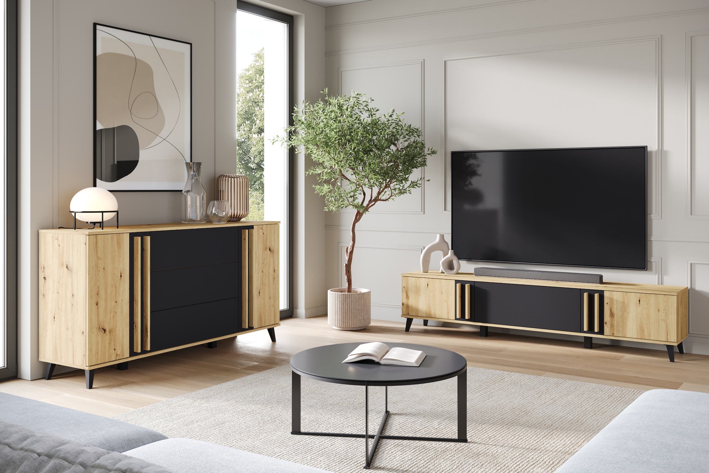 Home affaire Table basse »Helsinki, TV-Kommode Breite 180cm« 1 cuis tlg. design moderne, 3 portes pliantes