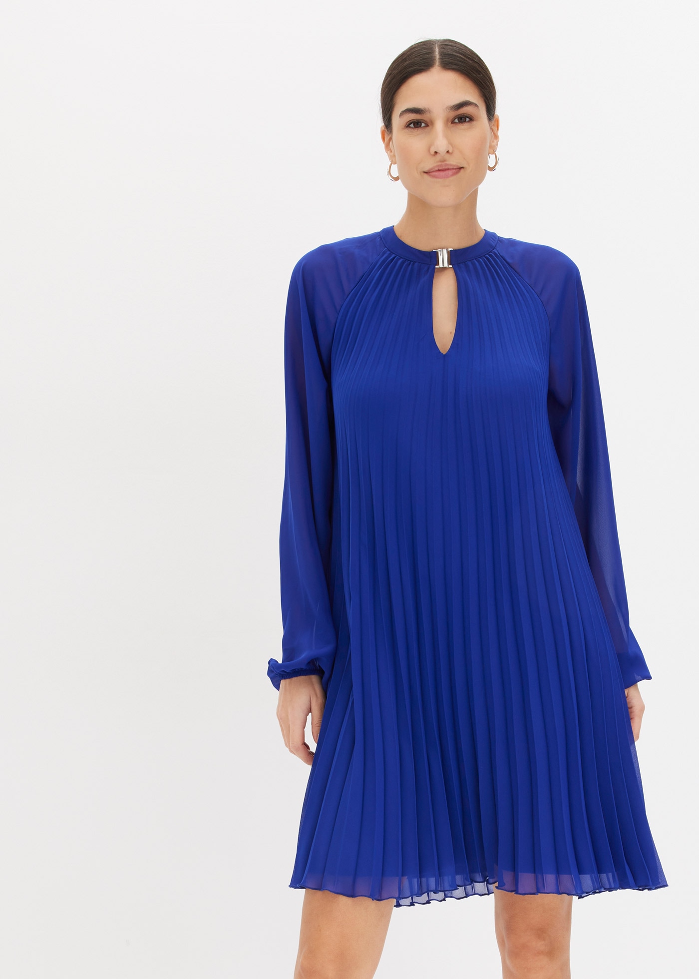 Image of bonprix Minikleid für Damen, aus Chiffon, mit Plissee, mit Ballonärmeln, in A-Linie