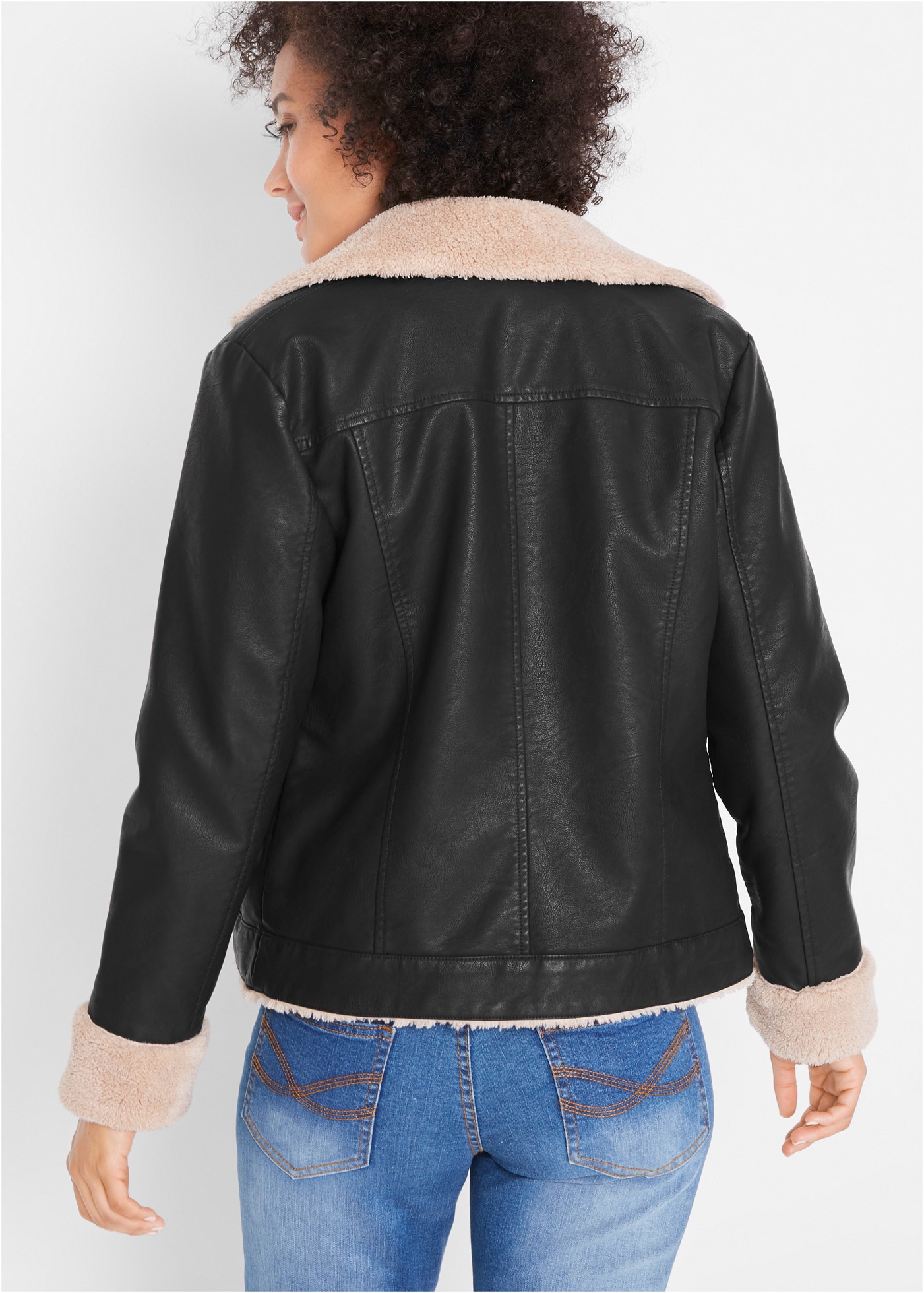 bonprix Lederimitatjacke »Lederimitat-Jacke, gefüttert« im modernen Bikerstil, mit Teddyfell, mit Reissverschluss
