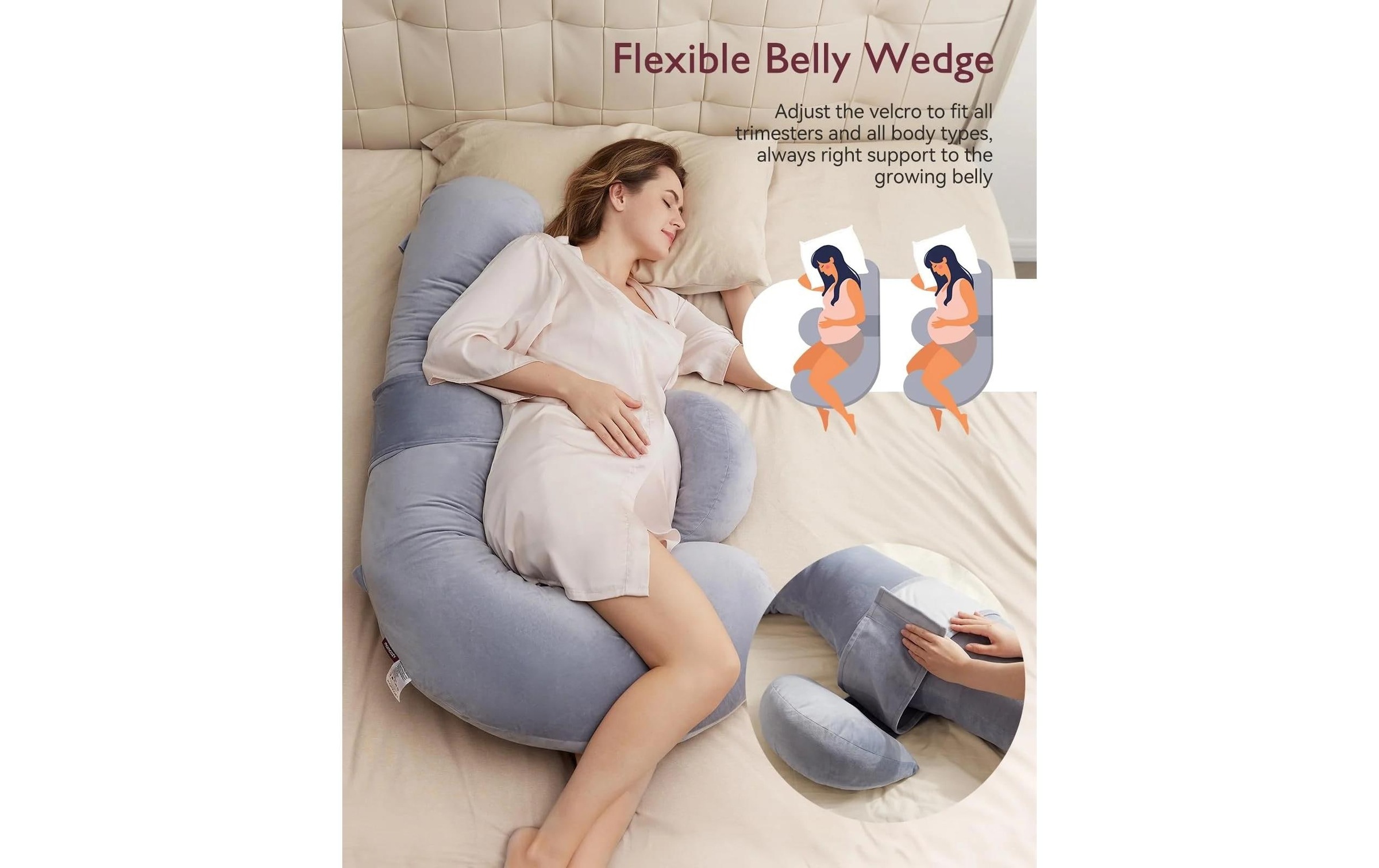 Momcozy Coussin d'allaitement »F-förmiges Schwangerschaftskissen Samt, 148 x 78 cm«