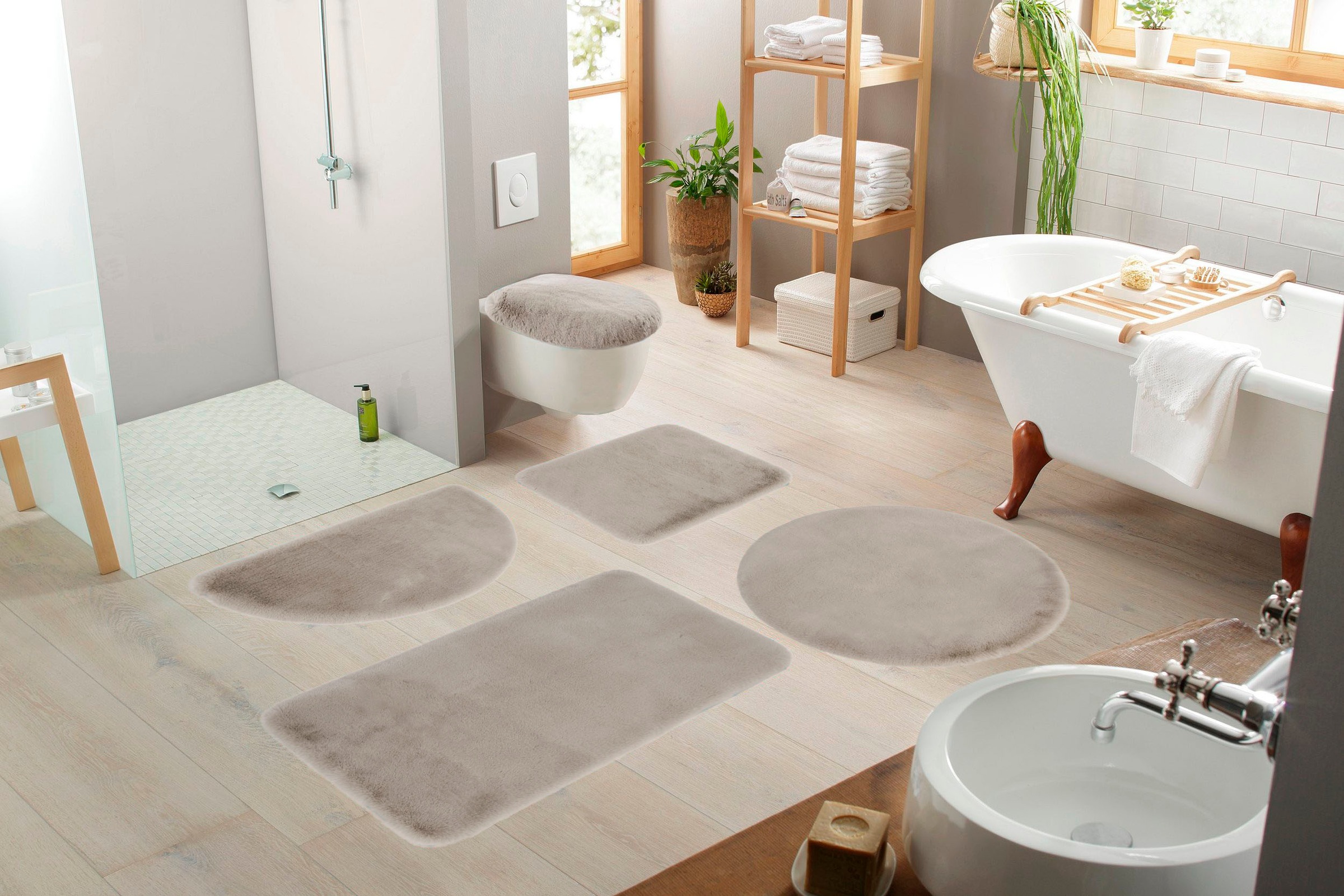 my home Badematte »Rabbit Badematten, Badvorleger, Badezimmer Teppich«, rutschhemmend beschichtet, strapazierfähig-fussbodenheizungsgeeignet-schnell trocknend, Kaninchenfell-Haptik, Badteppich, rechteckig, rund & als 3-tlg. Set