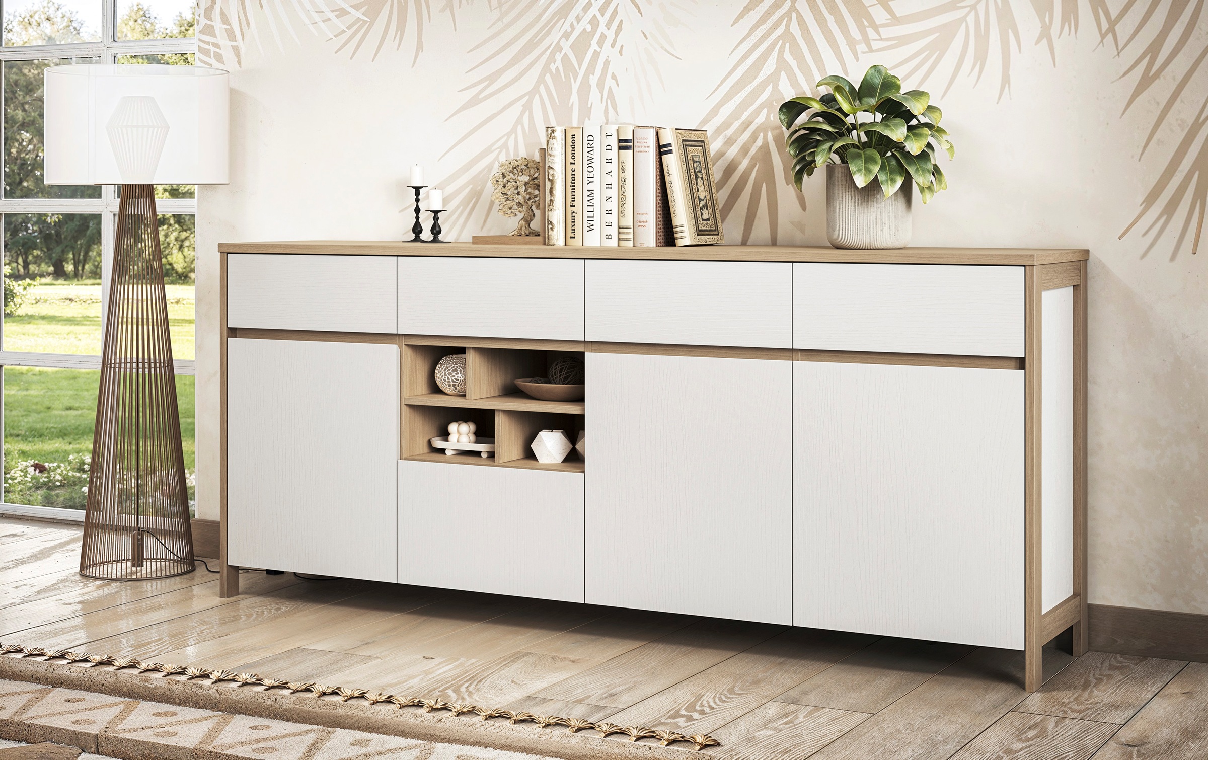 Home affaire Sideboard »Stranda, moderner Schrank, Kommode im Scandi-Style, 198 cm breit« elegante Rahmenoptik, ausreichend Stauraum, vielseitig einsetzbar