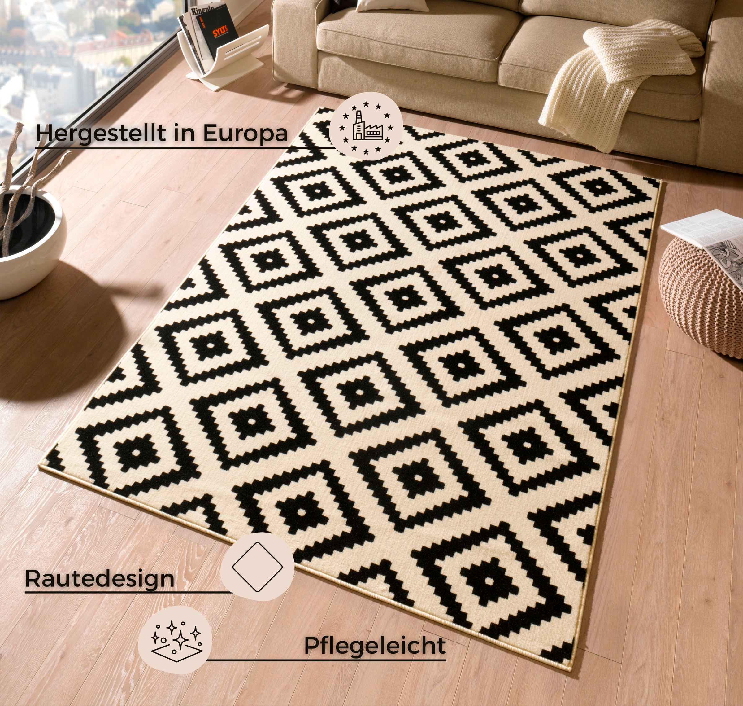 HANSE Home Teppich »Raute«, rechteckig, 9 mm Höhe, Läufer, Kurzflor, Skandi, Raute, Wohnzimmer, Schlafzimmer, Flur