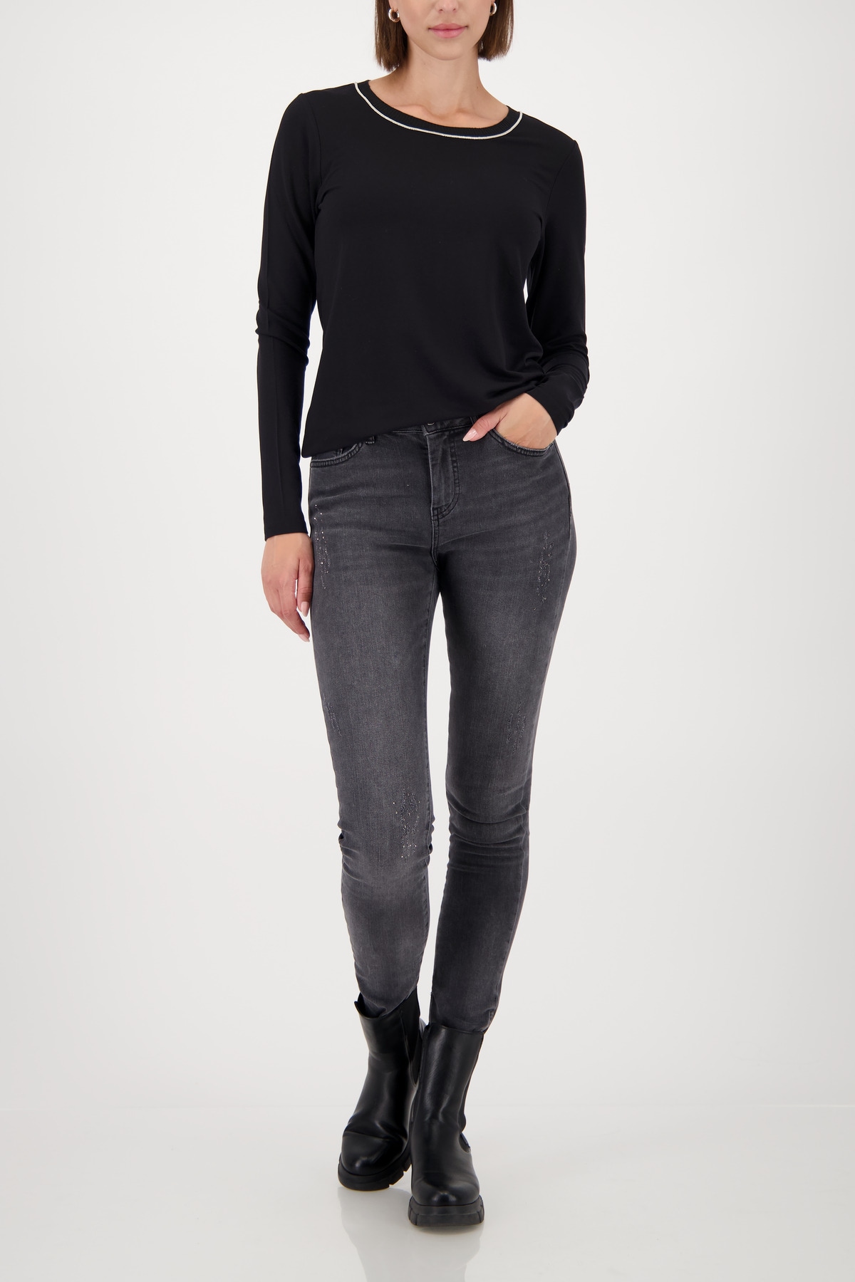 Monari T-shirt à manches longues »Shirt Basic Schmuck Kette« Regular fit mit Rundhalsausschnitt