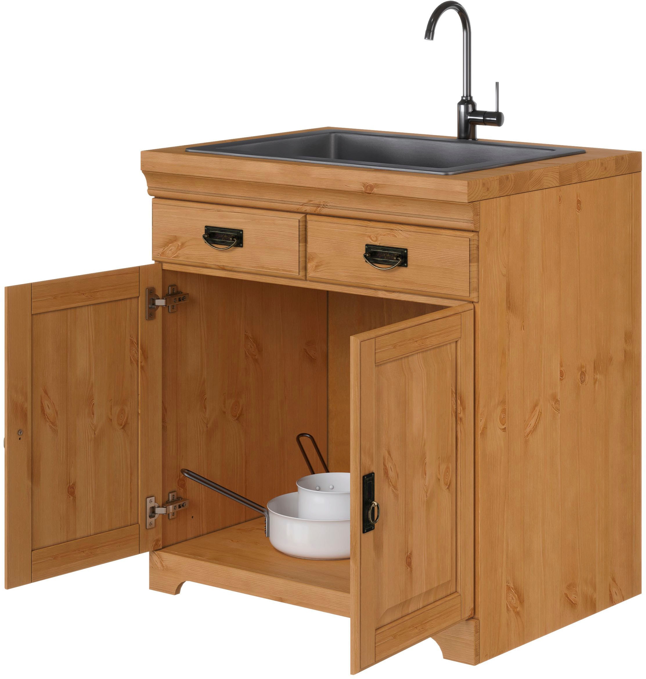 Home affaire Spülenschrank »Rügen« Breite 80 cm, Kiefer massiv, mit 2 Türen