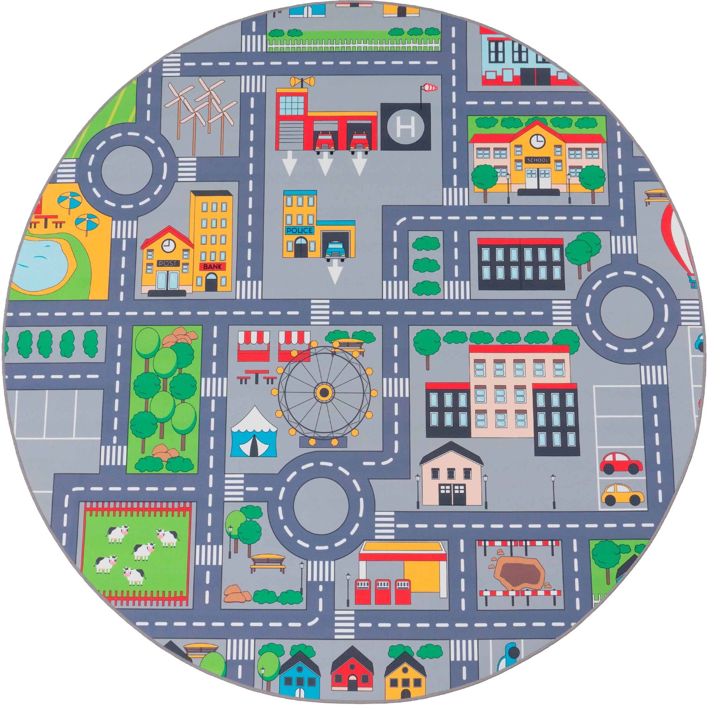 Paco Home Kinderteppich »Bino 576«, rund, 4 mm Höhe, Kurzflor, Strassen-Spiel-Teppich, Kinderzimmer