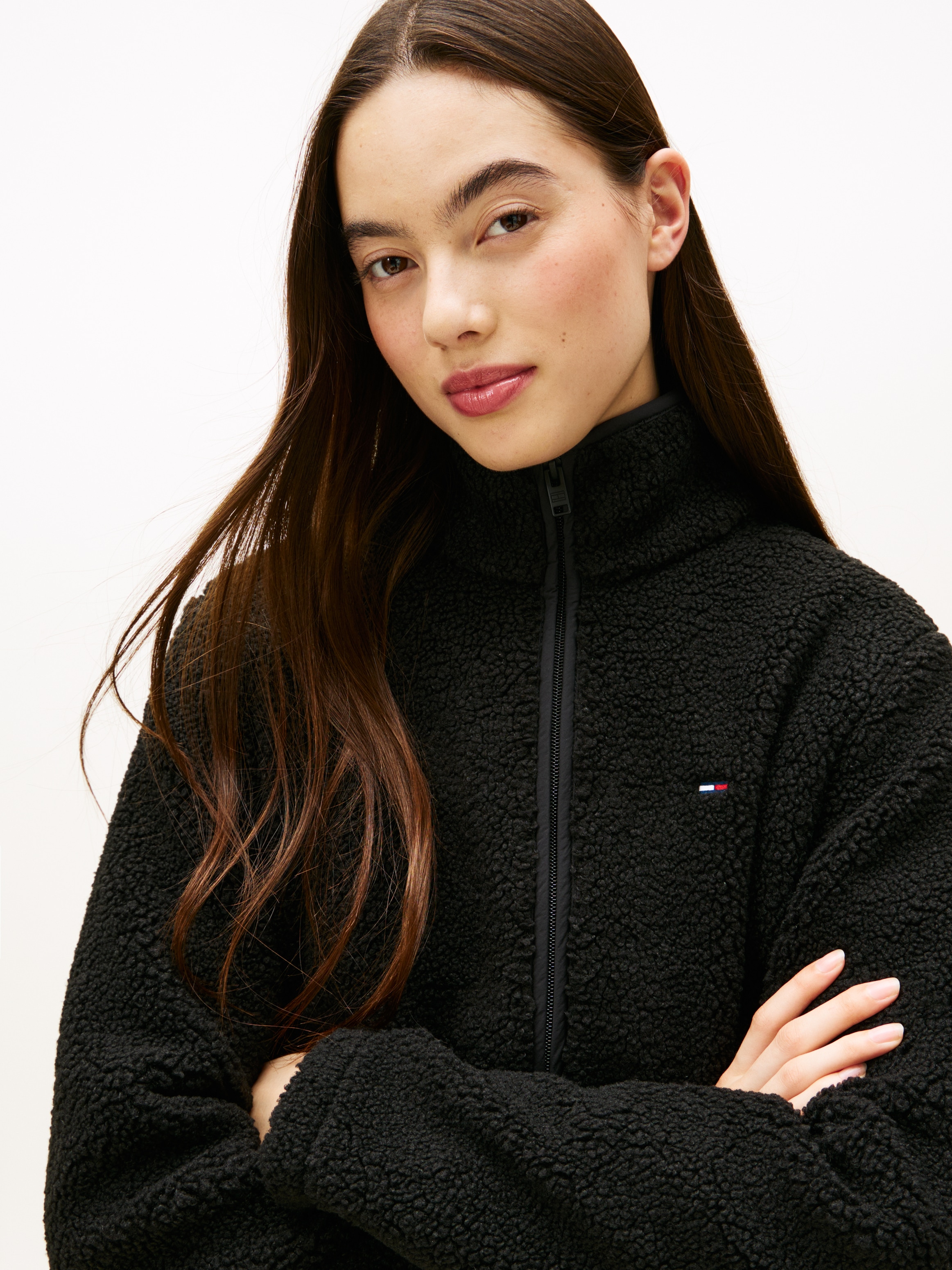 Tommy Jeans Veste sweat »TJW REG SH S-FLAG TEDDY ZIP THRU« fibre synthétique, coupe régulière