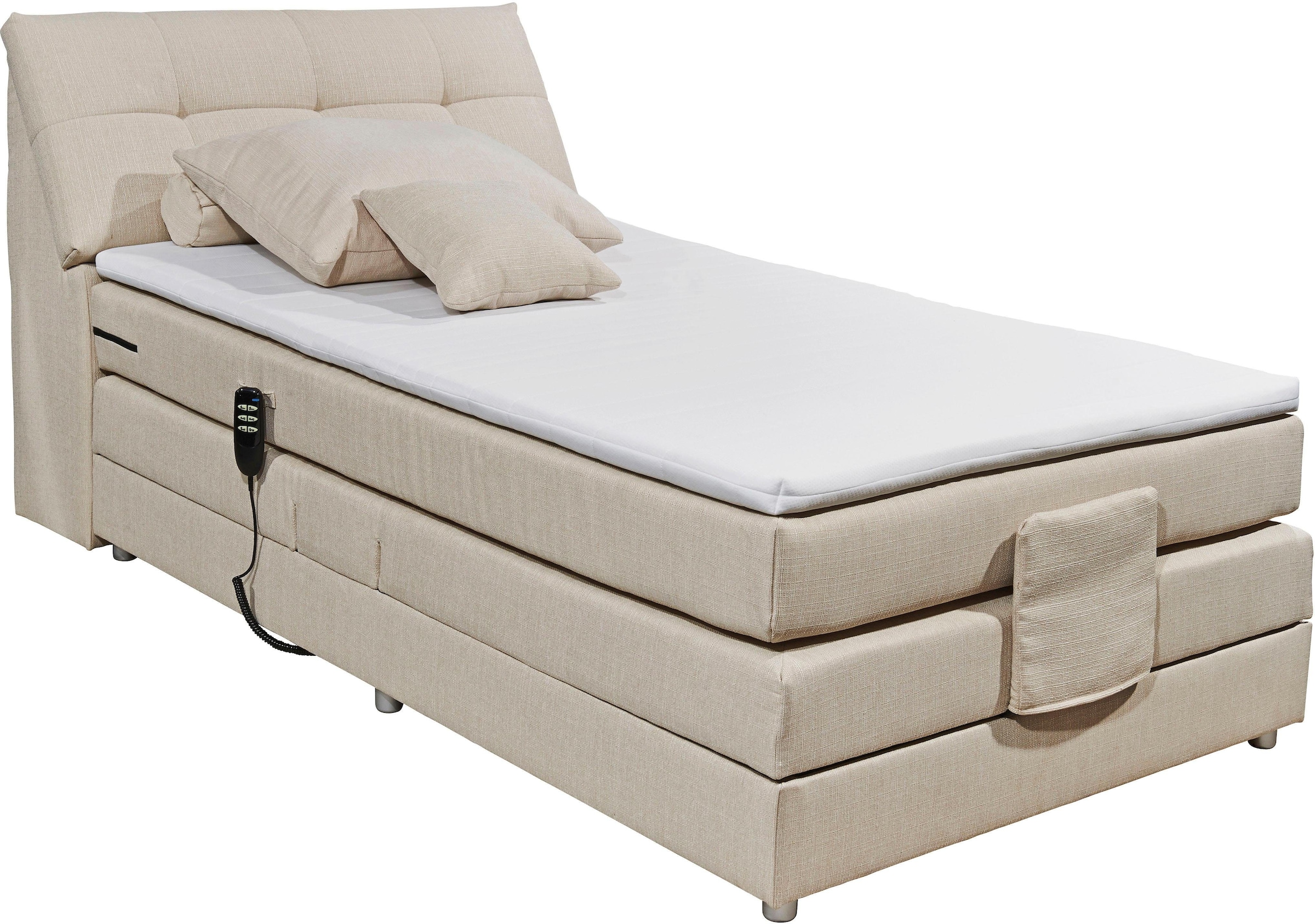 ED EXCITING DESIGN Boxspringbett »Carpino wahlweise in den Breiten 120cm oder 180cm erhältlich« inkl. Motor, Stauraum im Kopfteil und Topper