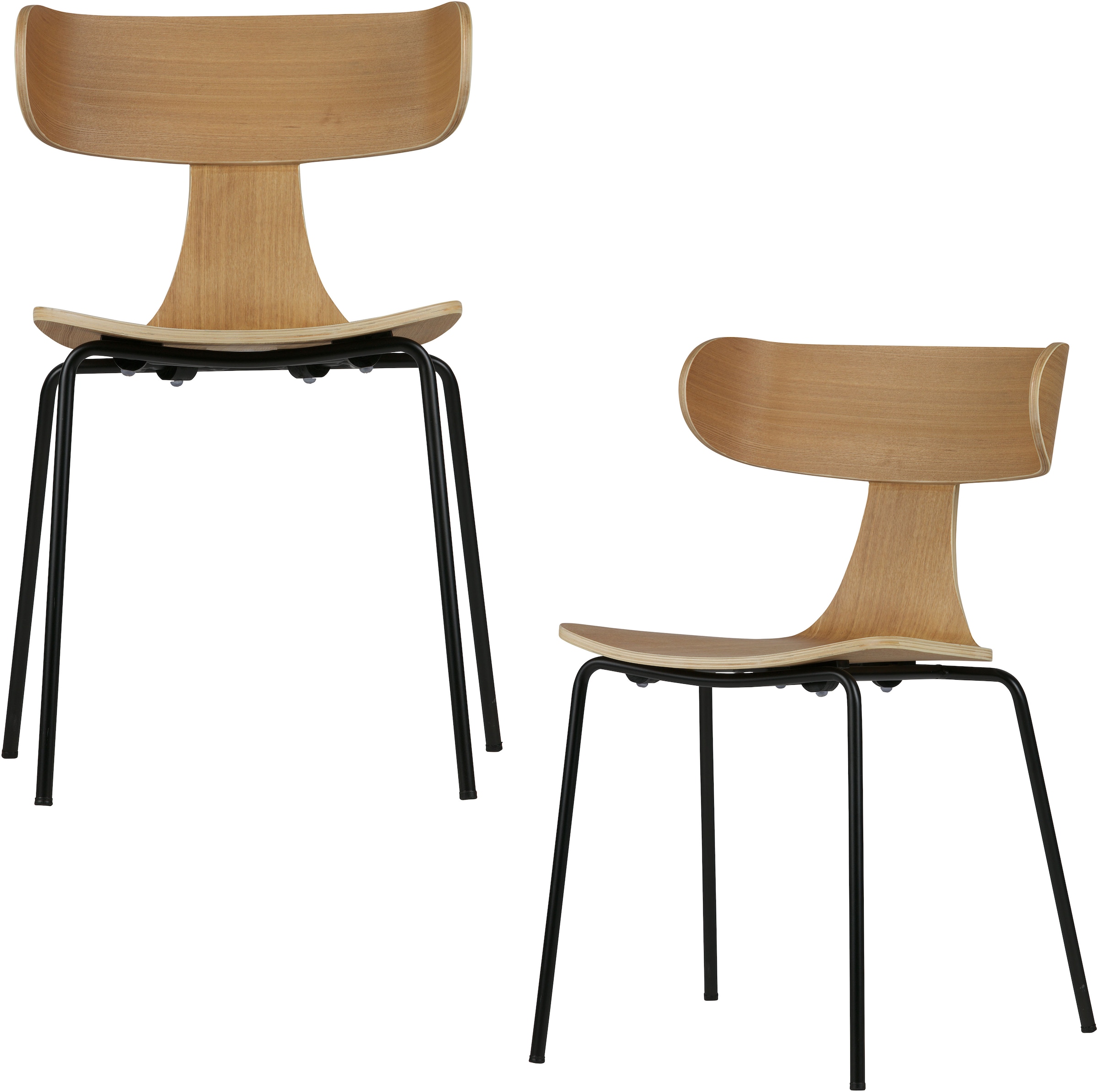 Image of WOOOD Esszimmerstuhl "Form stapelbar und Eschenfurnier B 50 x T 52 x H 77,5 cm" (Set) 2 Stk.Tragkraft 120 kg, Sichtbare Maserung, schlanke Stahlgestell