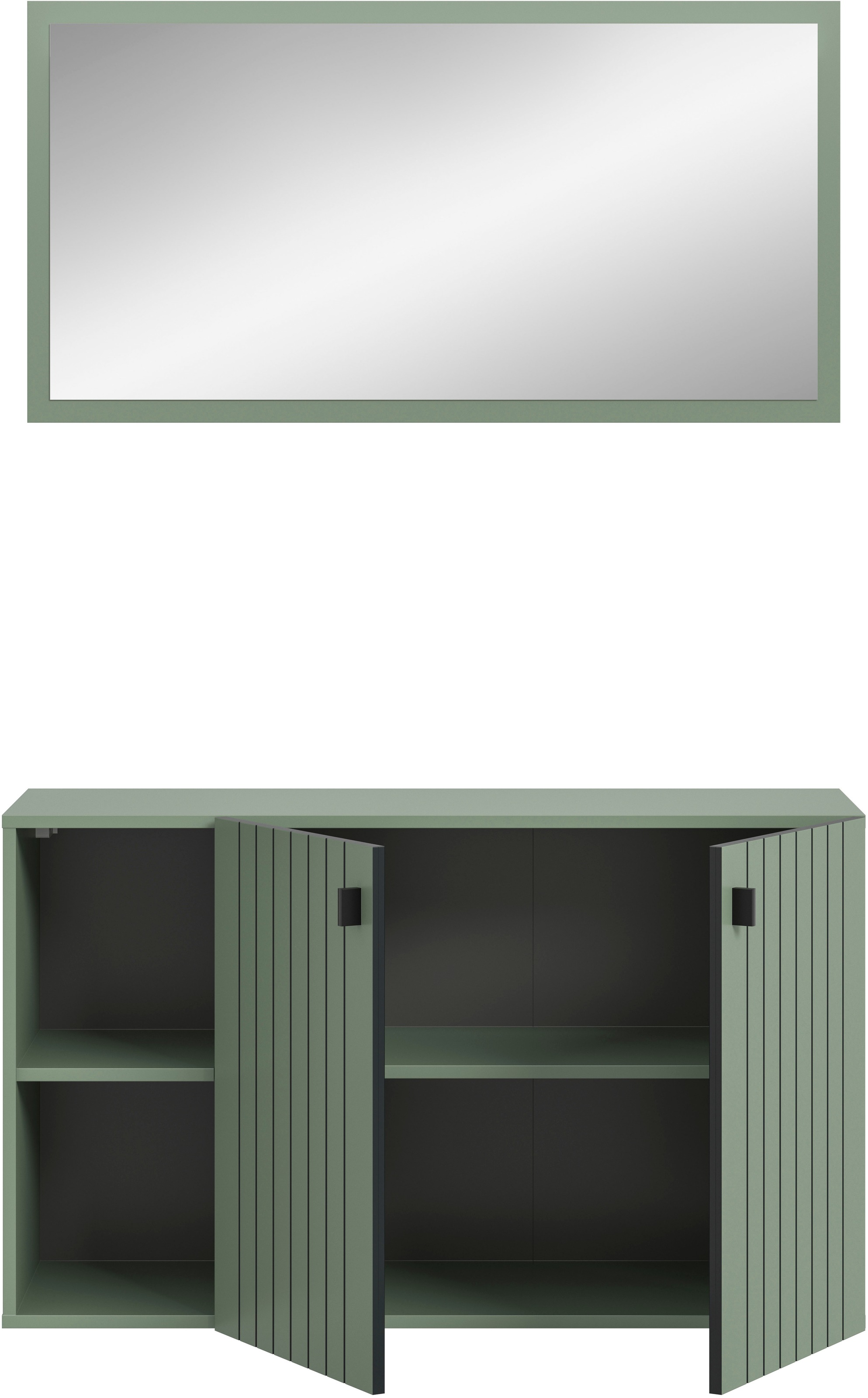 Home affaire Garderoben-Set »TATIO, 2-tlg. Garderobenkombination, Breite: 106 cm, Rillenfräsung« Set, Set best. aus: 1 Spiegel, 1 Schuhkommode, 2 Stk. tlg.