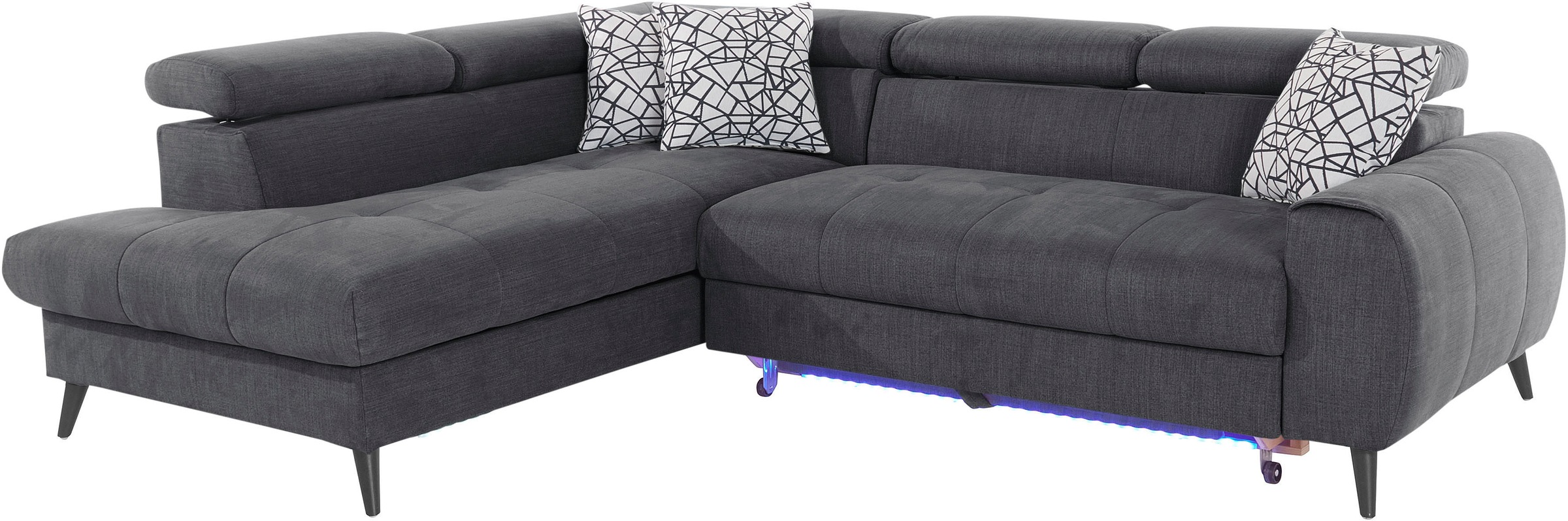 COTTA Ecksofa »Mia L-Form mit 3 Zierkissen«, wahlweise mit Bettfunktion, Bettkasten, Beleuchtung & Wireless-Charger