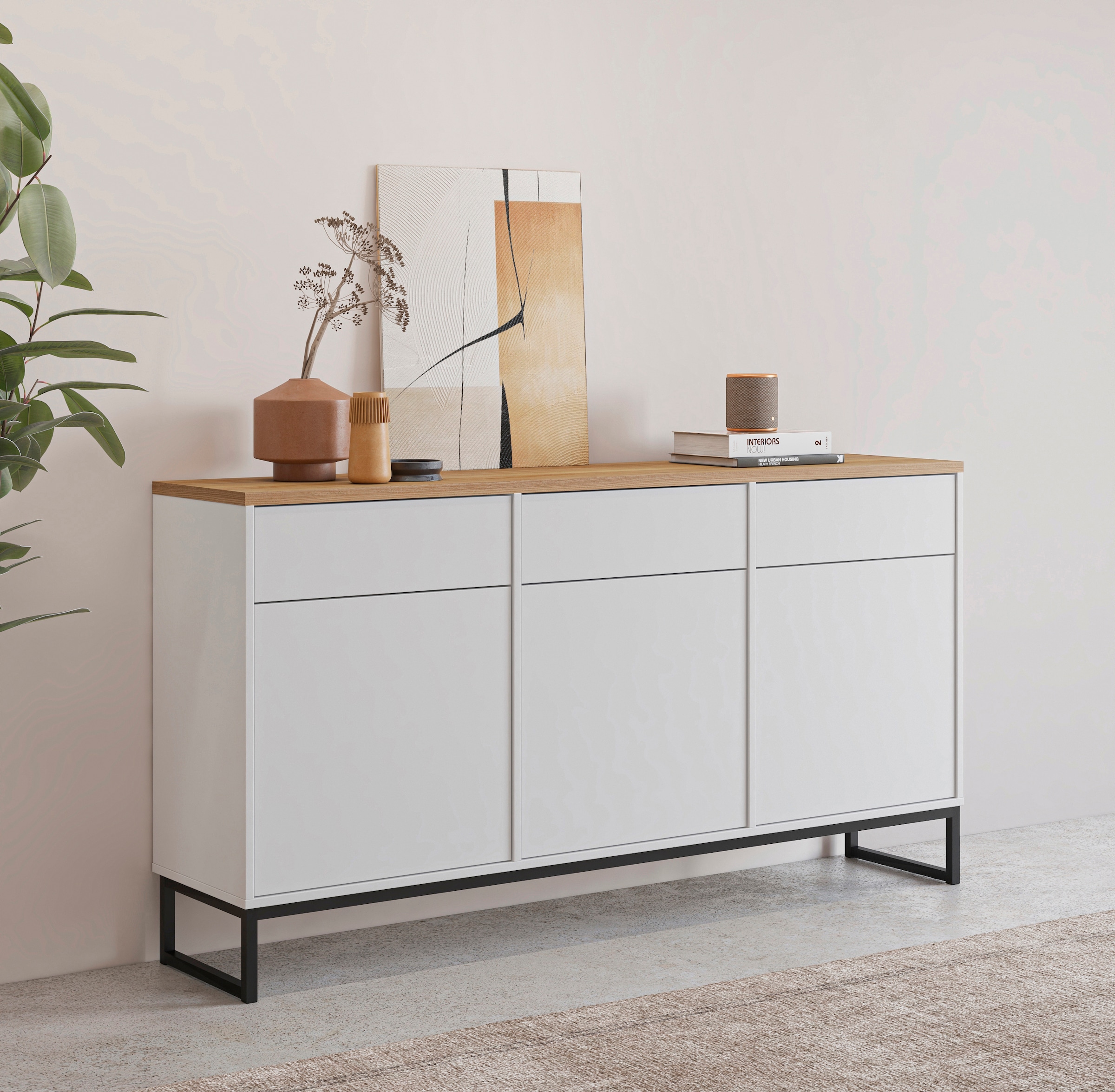 Image of Home affaire Sideboard "Alto, Breite 157 cm, grifflose Kommode 3 Türen/3 Schubkästen." Schubladenschrank mit viel Stauraum, Einlegeböden verstellbar