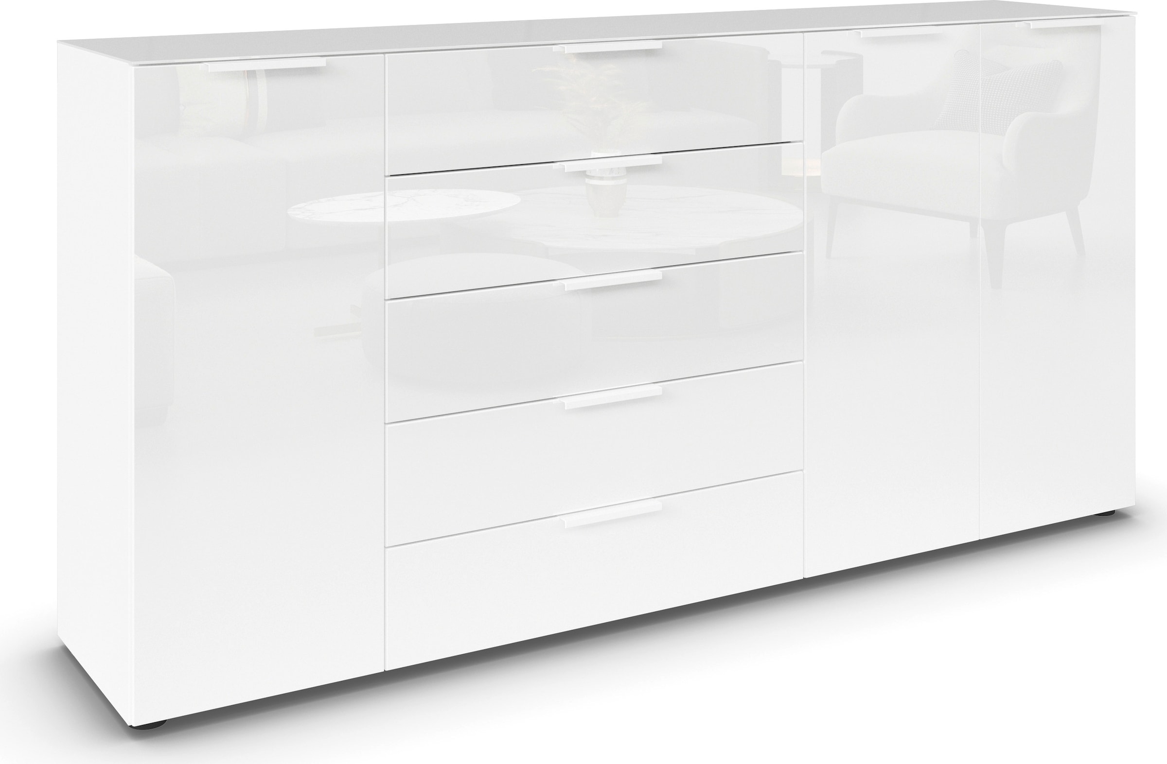Image of rauch Kombikommode "Kommode Türkommode Sideboard Kombikommode FLIPP mit Glasfront" Breite 200 cm mit 4 Einlegeböden, 3-türig, 5 Schubladen, Soft-Close-Funktion, Oberboden und Front Glas