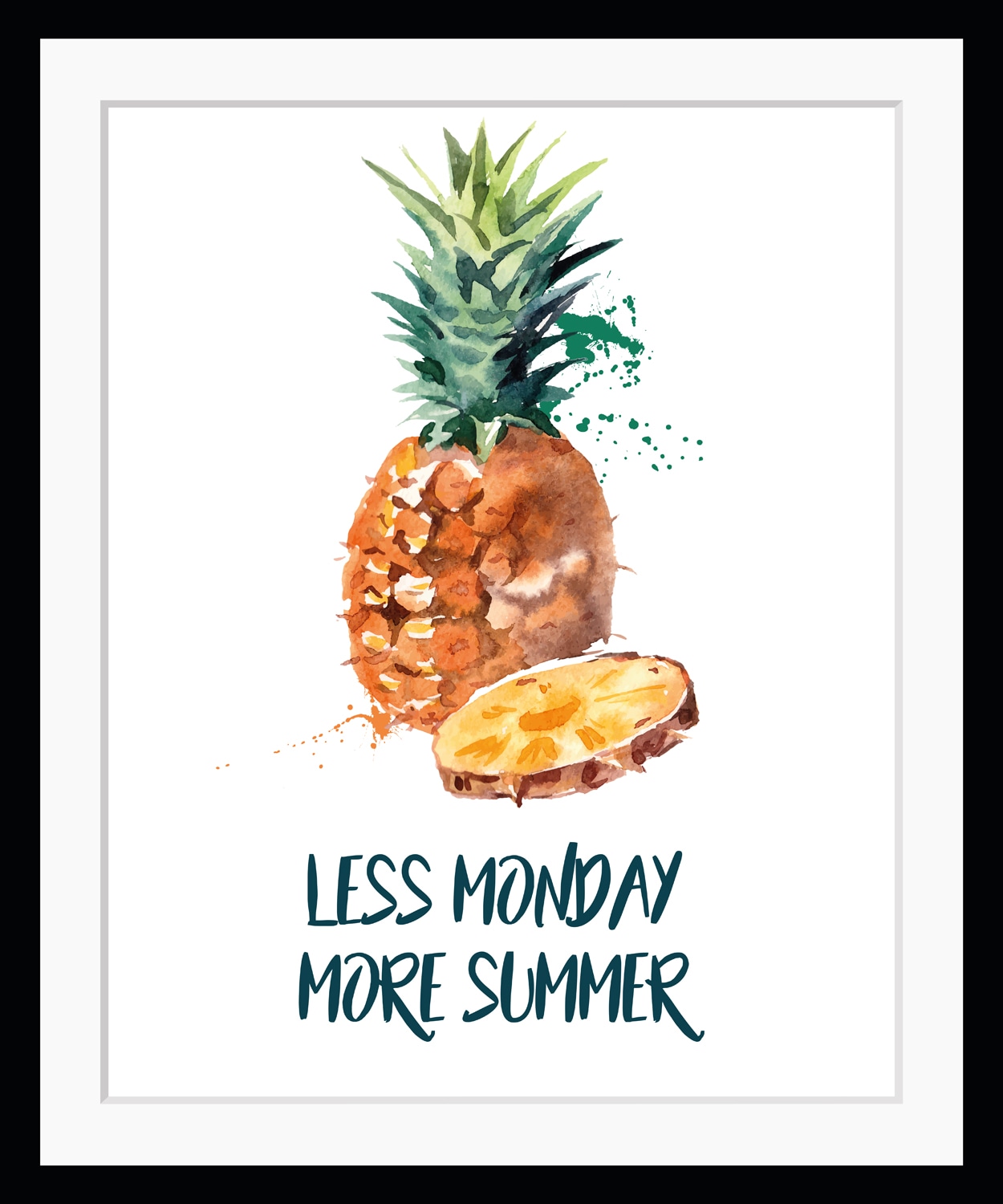 Image of queence Bild "Montag" Ananas Humor Obst Obst Bilder Schriftzug HD Premium Poster-Druck inkl. Holzrahmen