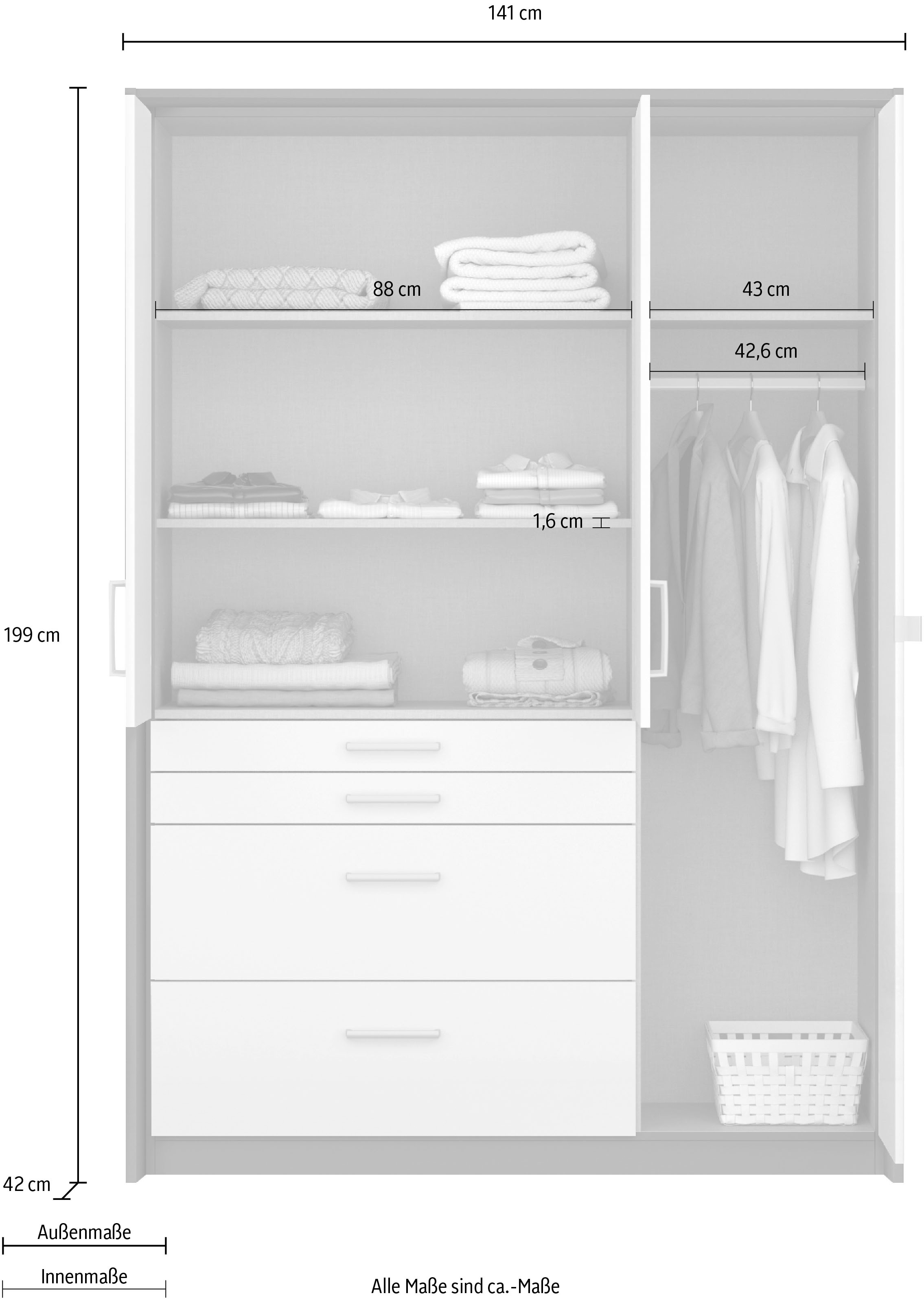 rauch Drehtürenschrank »Kleiderschrank Schrank Garderobe Garderobenschrank  HOMBURG« inkl. Passepartout, oberer Schubkasten mit Einteilung MADE IN GERMANY