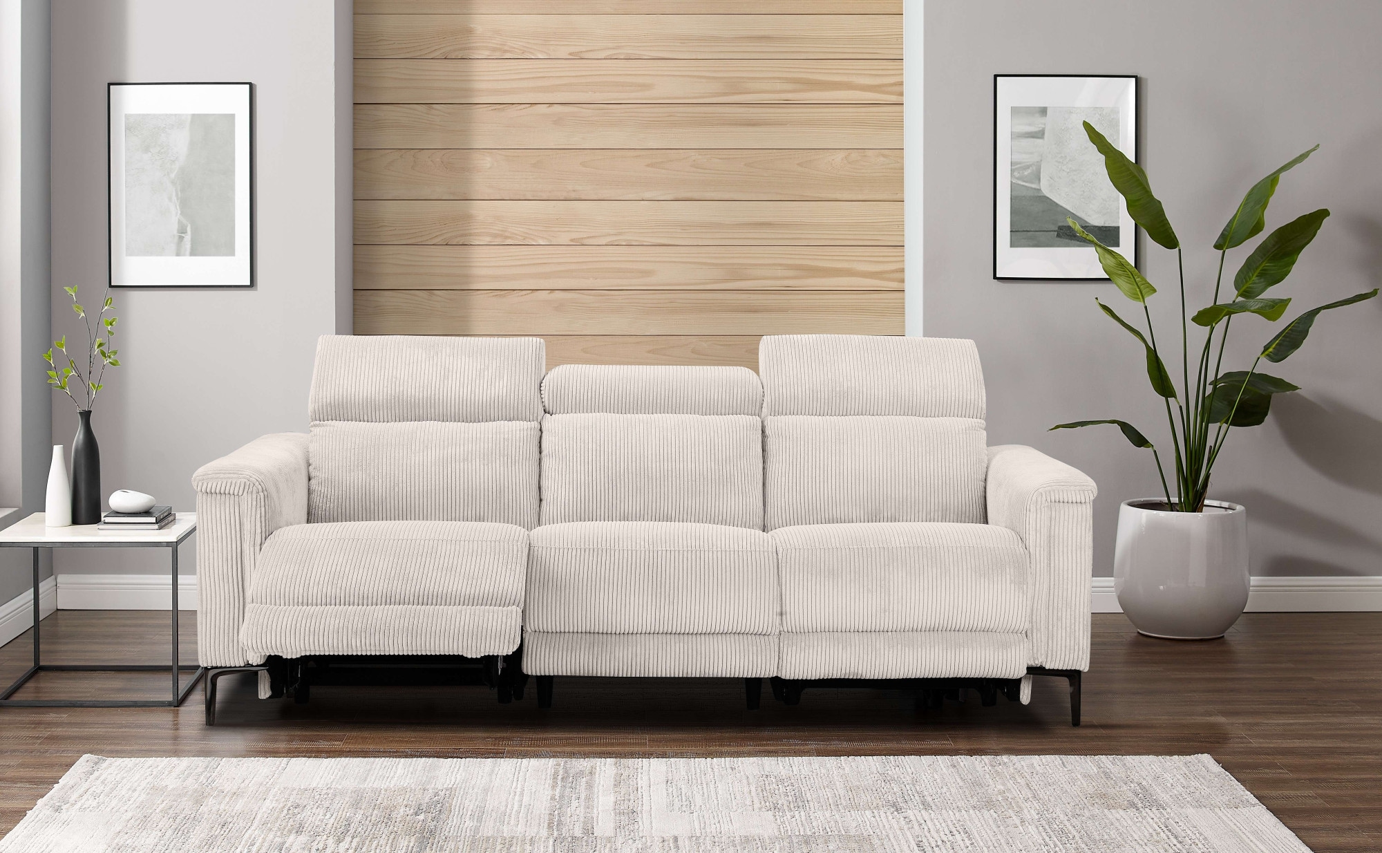 Home affaire 3-Sitzer »Lund Cord, mit manueller o. elektrischer Relaxfunktion in 2 Sitzen,« USB-C, Kopfteilverstellung, Breite 222 cm