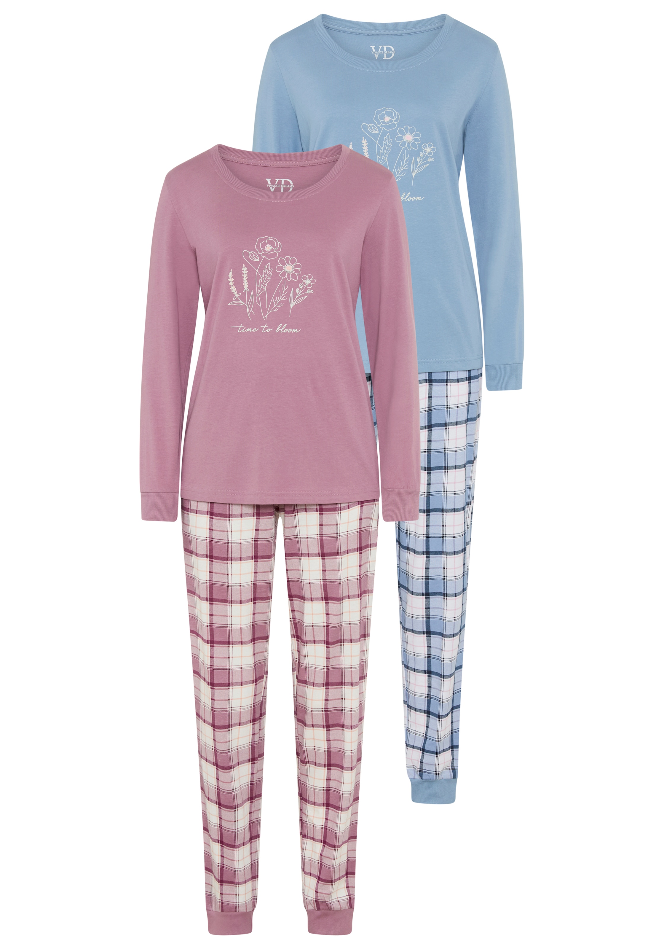 Vivance Dreams Pyjama Set, 2er Pack,  Elastische Rippbündchen