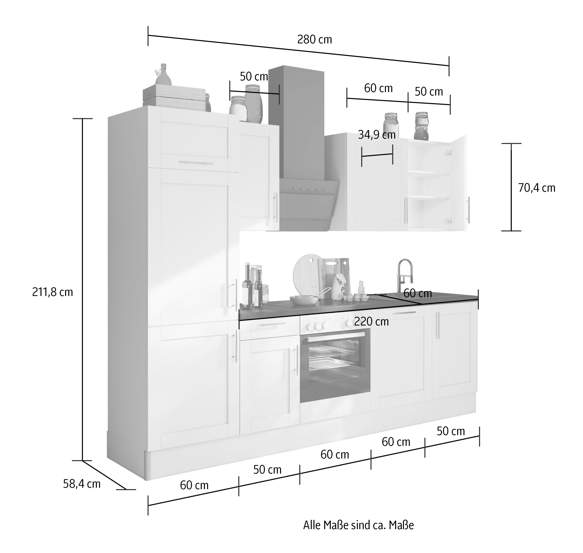 KOCHSTATION Cuisine »KS-Ahus« 280 cm breit,wahlweise mit E-Geräten,MDF Fronten, Soft Close Funktion