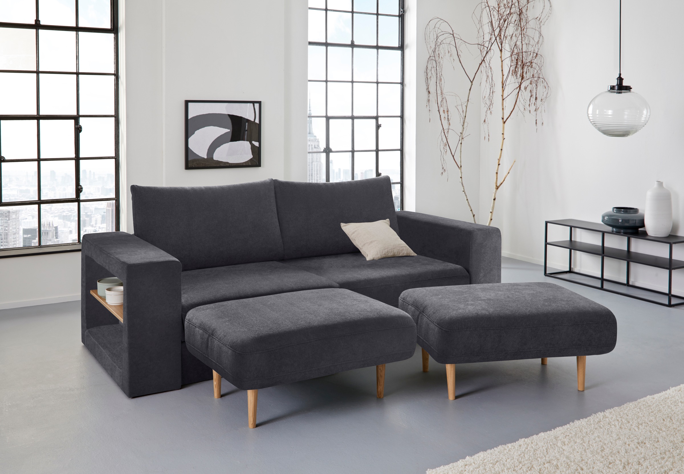Image of LOOKS by Wolfgang Joop 3,5-Sitzer »Looksvb«, Verwandlungssofa: aus Sofa wird Sofa mit 2 Hockern, mit Regalfunktion in beiden Armteilen bei Ackermann Versand Schweiz