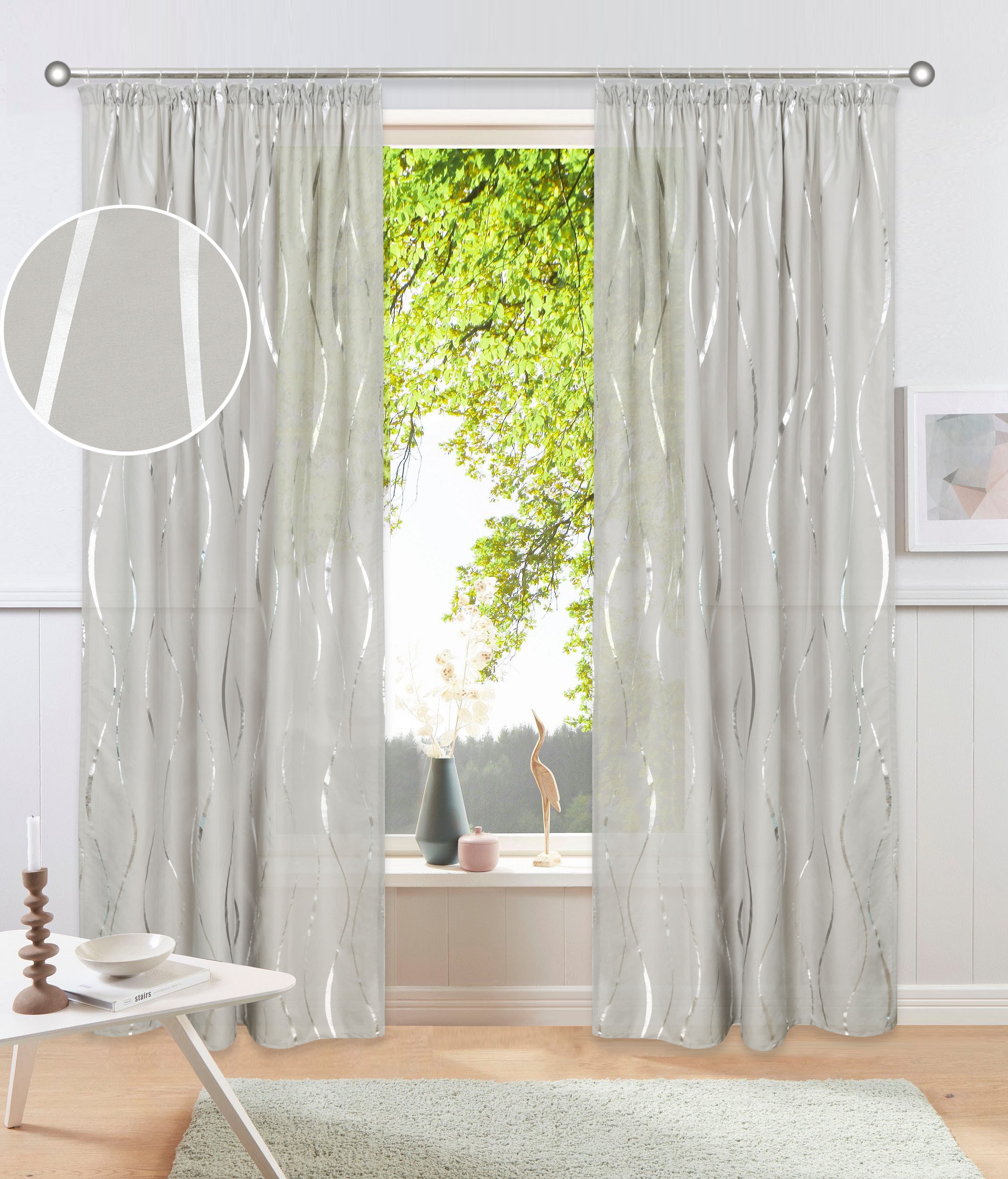 GOODproduct Rideau »Quinnton« Bande volante 2 cuis tlg. accents métalliques, ruban froncé, beau tissu, moyen-léger