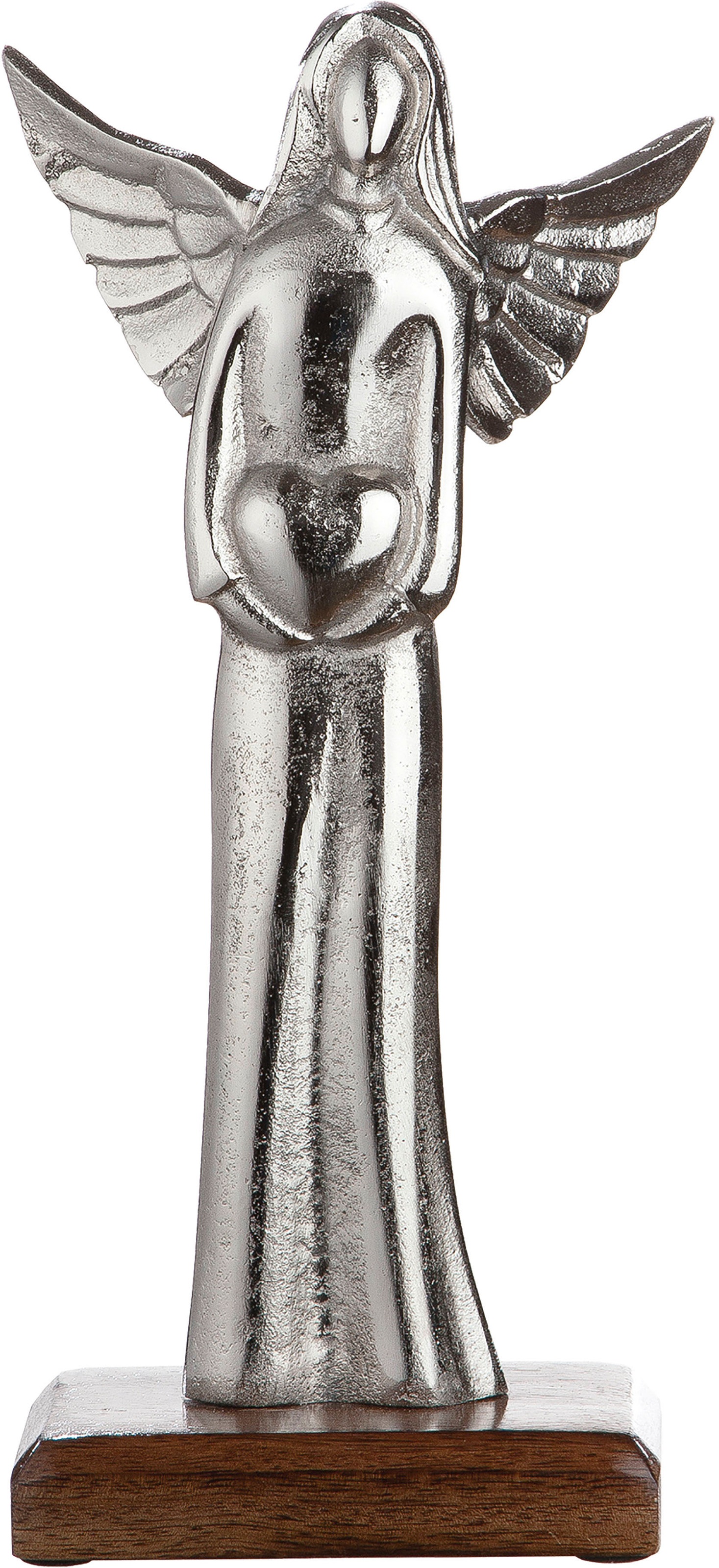Image of GILDE Engelfigur »Skulptur Figura Herz für dich, silberfarben«, (1 St.), aus Metall, Höhe 31 cm, Sockel aus Holz, Wohnzimmer bei Ackermann Versand Schweiz