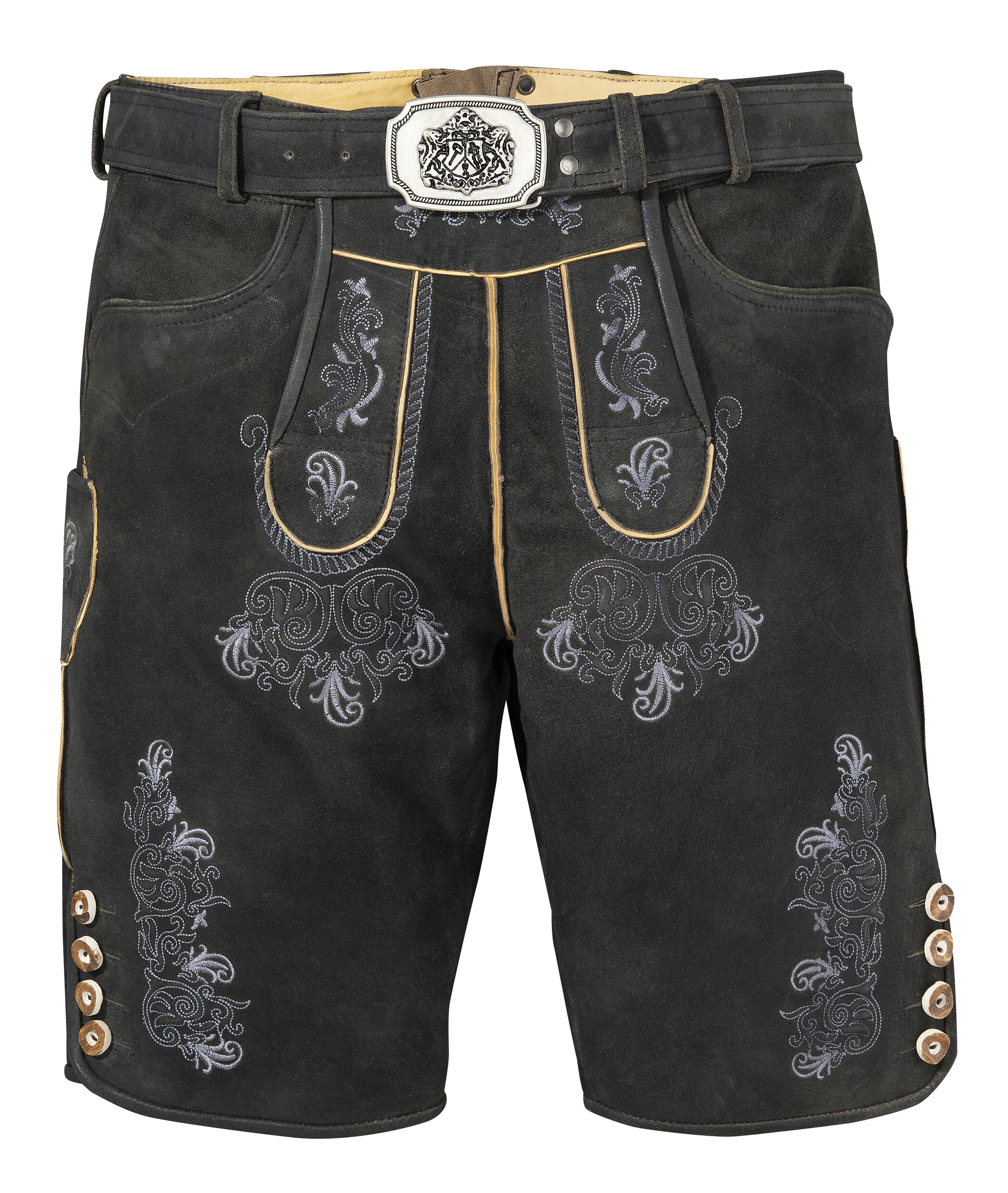 Trachtenlederhose, (Packung, 2 tlg., mit Gürtel), Herren, aus weichem Ziegenveloursleder